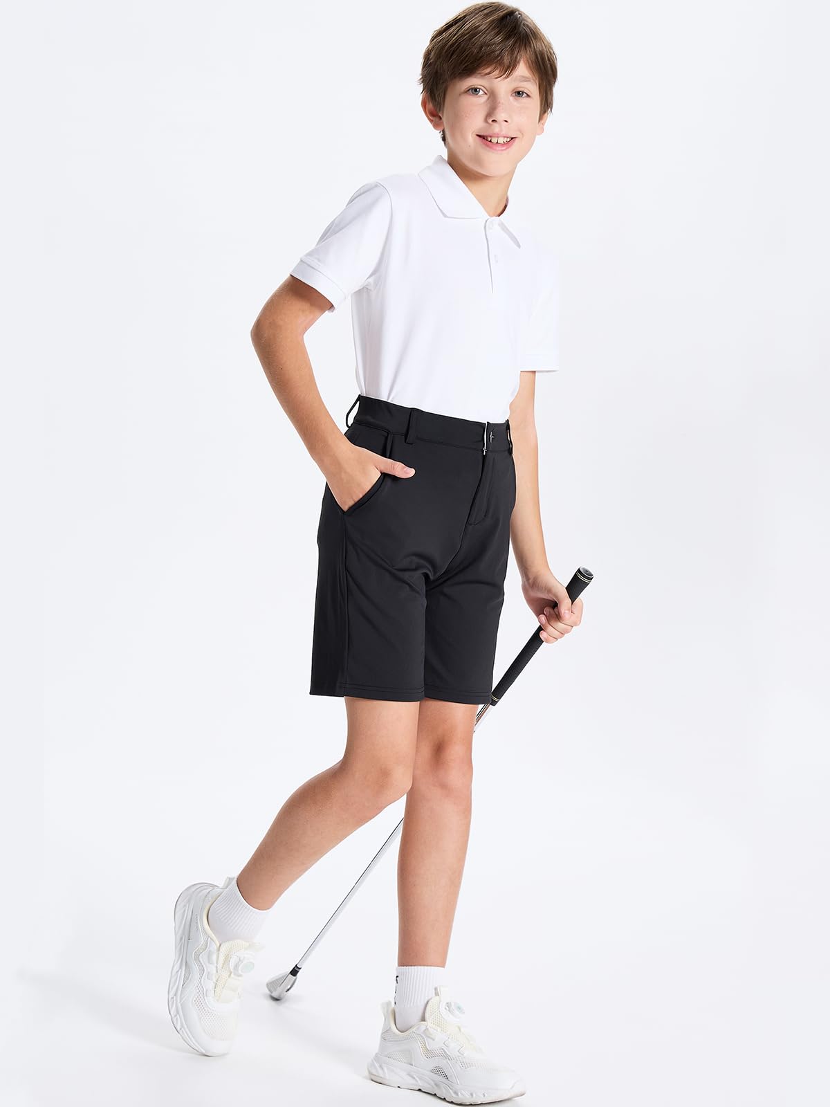 DEVOROPA Boys' Stretch Golf Shorts - Flat Front Chino Hybrid Twill Casual Shorts with Pockets for Youth & Kids | Perfect for School Uniforms, Golfing & Everyday Wear