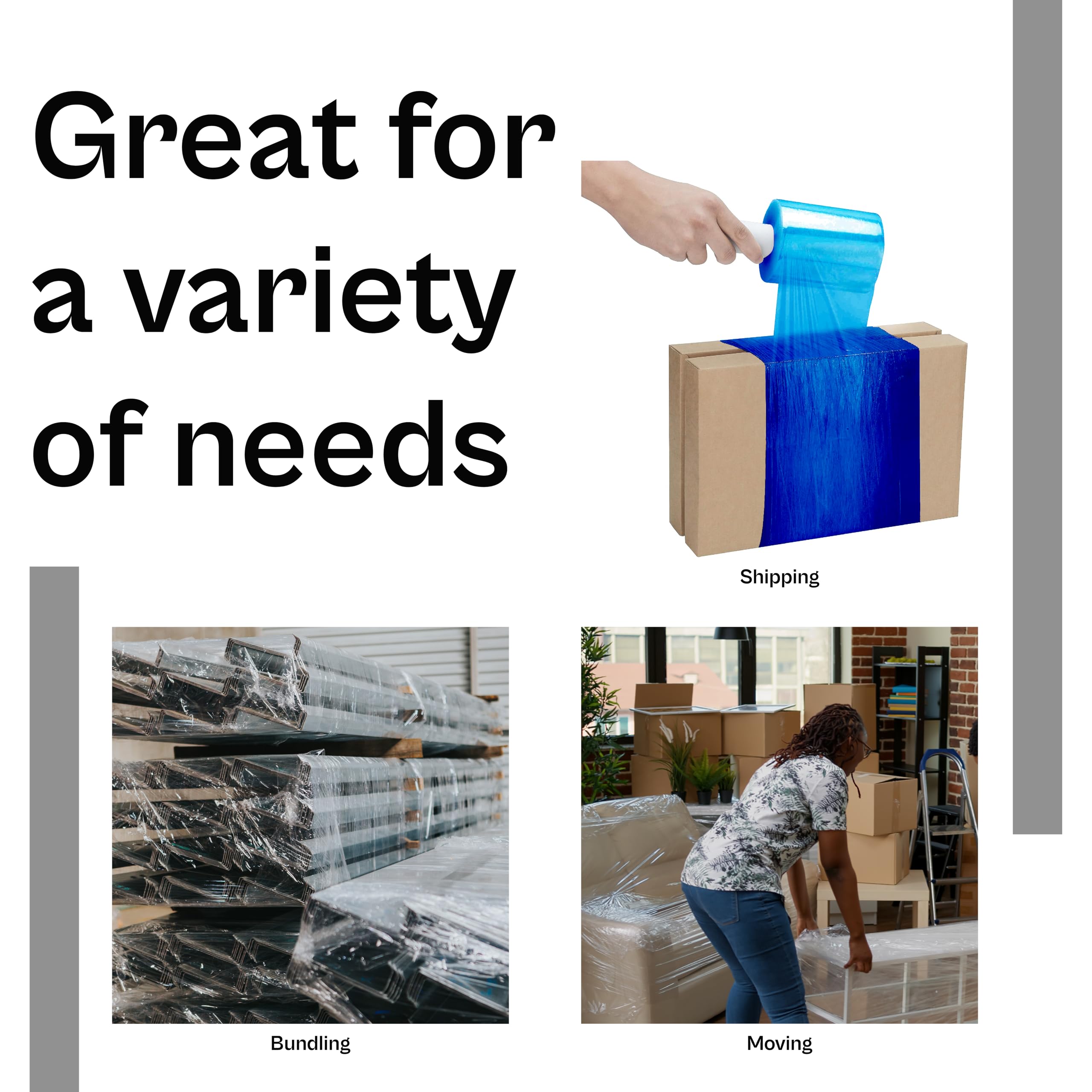 MMBM Blue Stretch Wrap with Extended Core Handle - 5 Inch x 1000 Feet, 24 Pack, 80 Gauge Mini Shrink Film for Pallet Moving & Packing | Heavy-Duty Industrial Packaging, Warehouse Shipping, Moving Supplies, Storage Protection