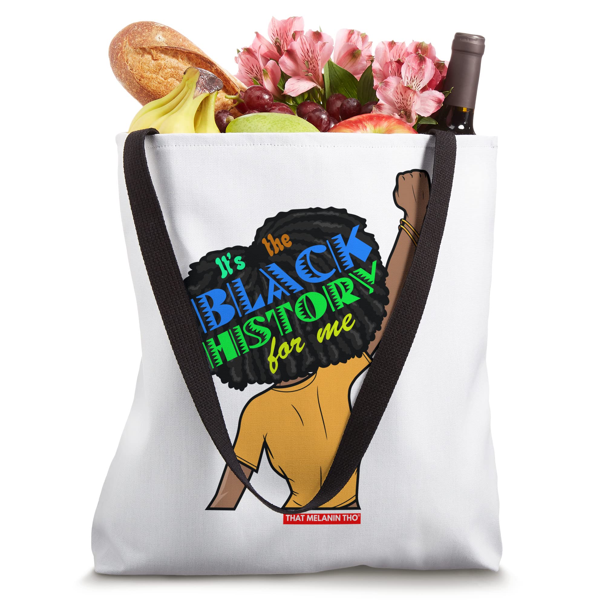 Black History Month Tote Bag - Black Woman With Fist & Afro Design - Reusable Grocery Shopping Bag for Women, School, Work & Everyday Use