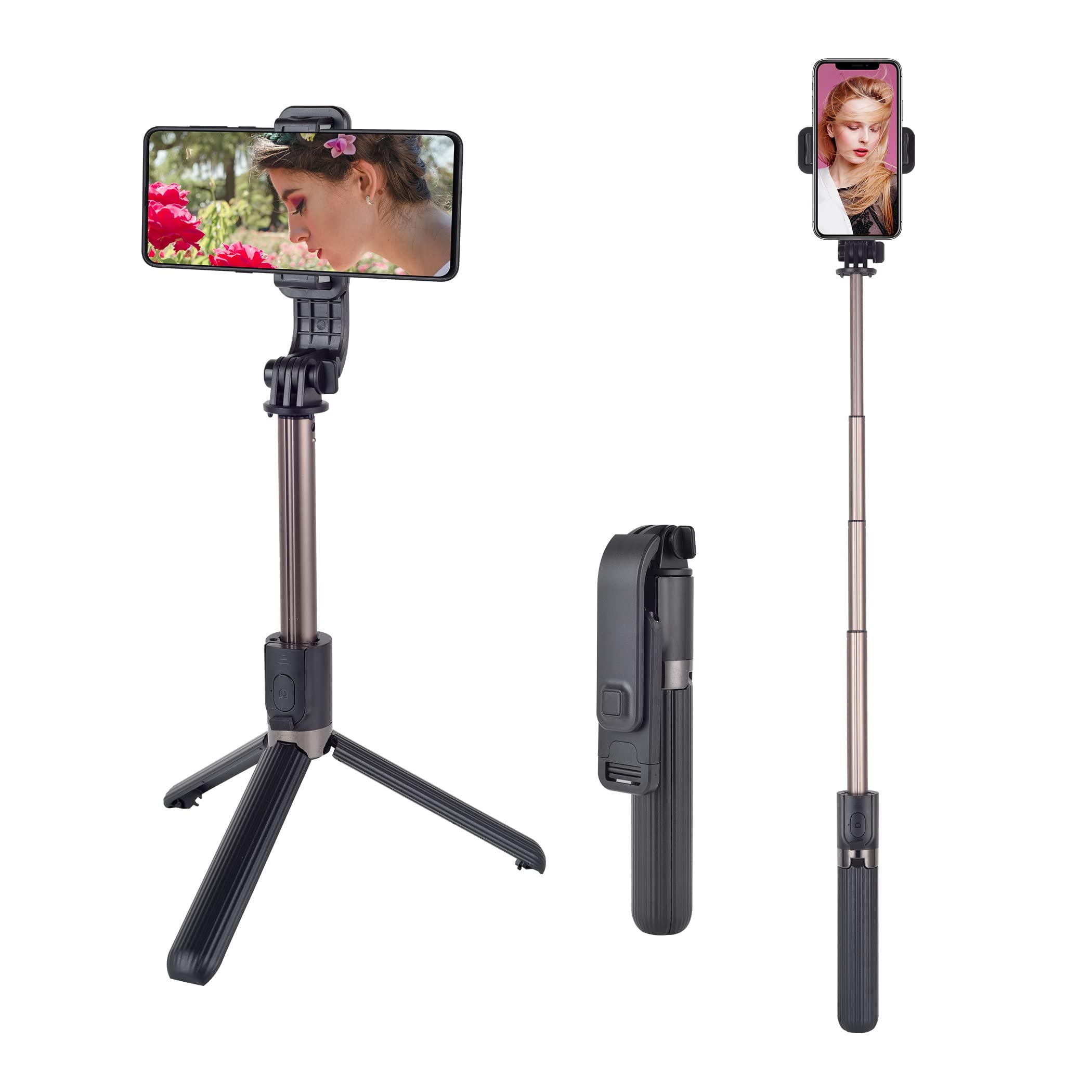 **Bluetooth Selfie Stick Tripod 3-in-1 with Remote - Extendable Lightweight Aluminum Alloy for iPhone 13/12/11/X/8/7 & Samsung Android Phones (Black) - Perfect for Travel, Vlogging & Group Photos**