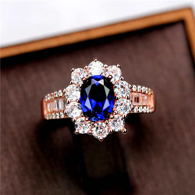 Luxury Natural Blue Sapphire Rose Gold Engagement Ring for Women - Oval Solitaire Crystal Wedding Band, Promise Ring, Elegant Jewelry Gift for Brides, Anniversaries & Special Occasions