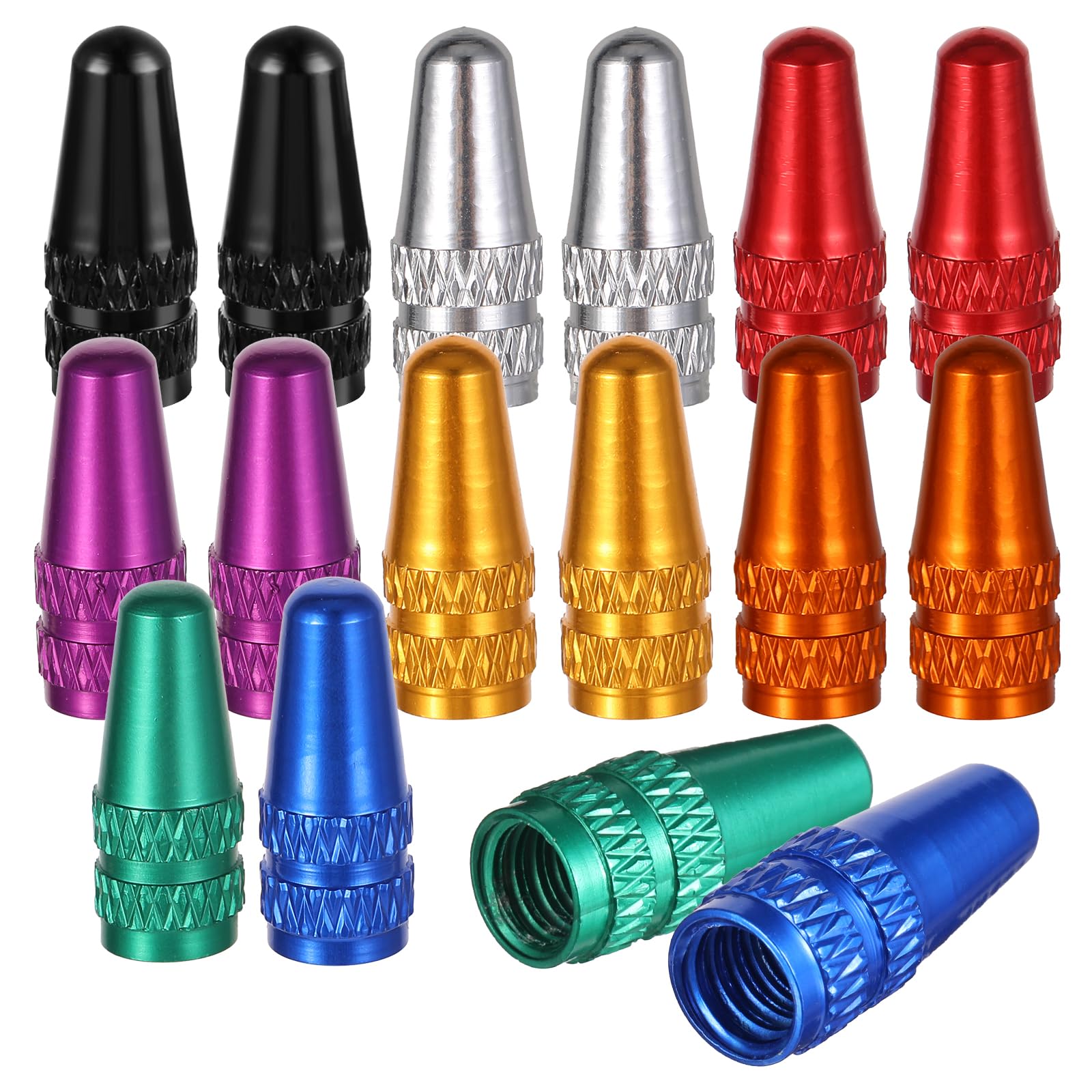16Pcs Presta Valve Caps - 8 Colors Aluminum Bicycle Valve Stem Caps for MTB & Road Bikes | Durable Alloy Bike Tire Caps for Presta/French Valves | Rocket Style Design - Perfect for Cycling Enthusiasts & Bike Maintenance