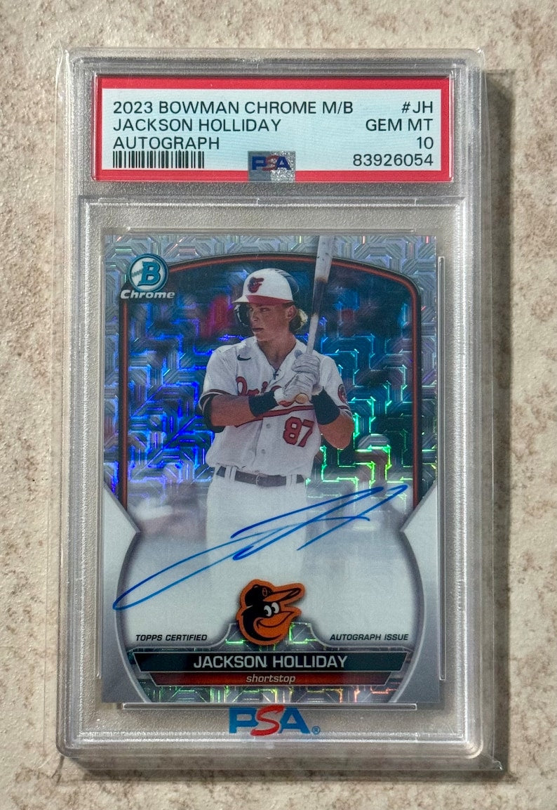 Jackson Holliday 2023 Bowman Chrome Mojo Refractor Auto PSA 10 Gem Mint Baltimore Orioles Rookie Card - Perfect for Baseball Collectors, Investment & Display
