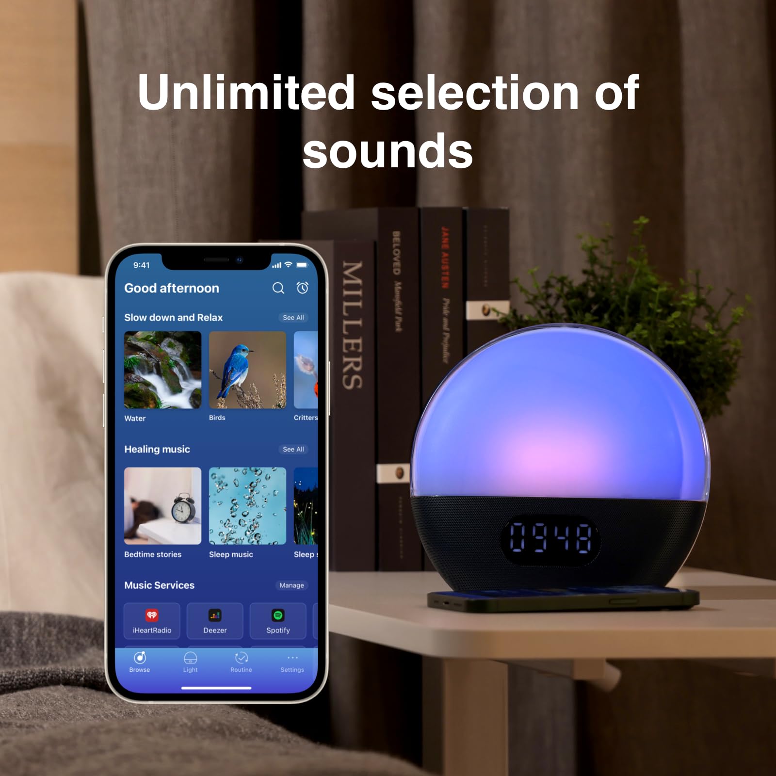 Wiim Wake-Up Light with Alexa Built-in - Sunrise Alarm Clock, White Noise Sound Machine, Sleep Aid with Unlimited Sound Choices & Custom Routines (Sea Blue Green) - Perfect for Bedrooms, Nurseries & Home Offices