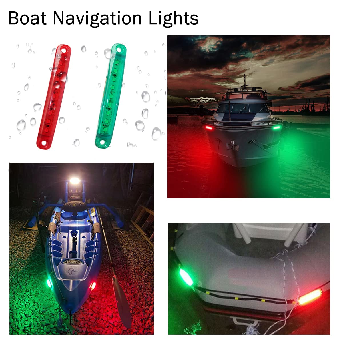 8Pcs Marine LED Boat Navigation Lights - Red & Green for Yachts & Fishing Boats
