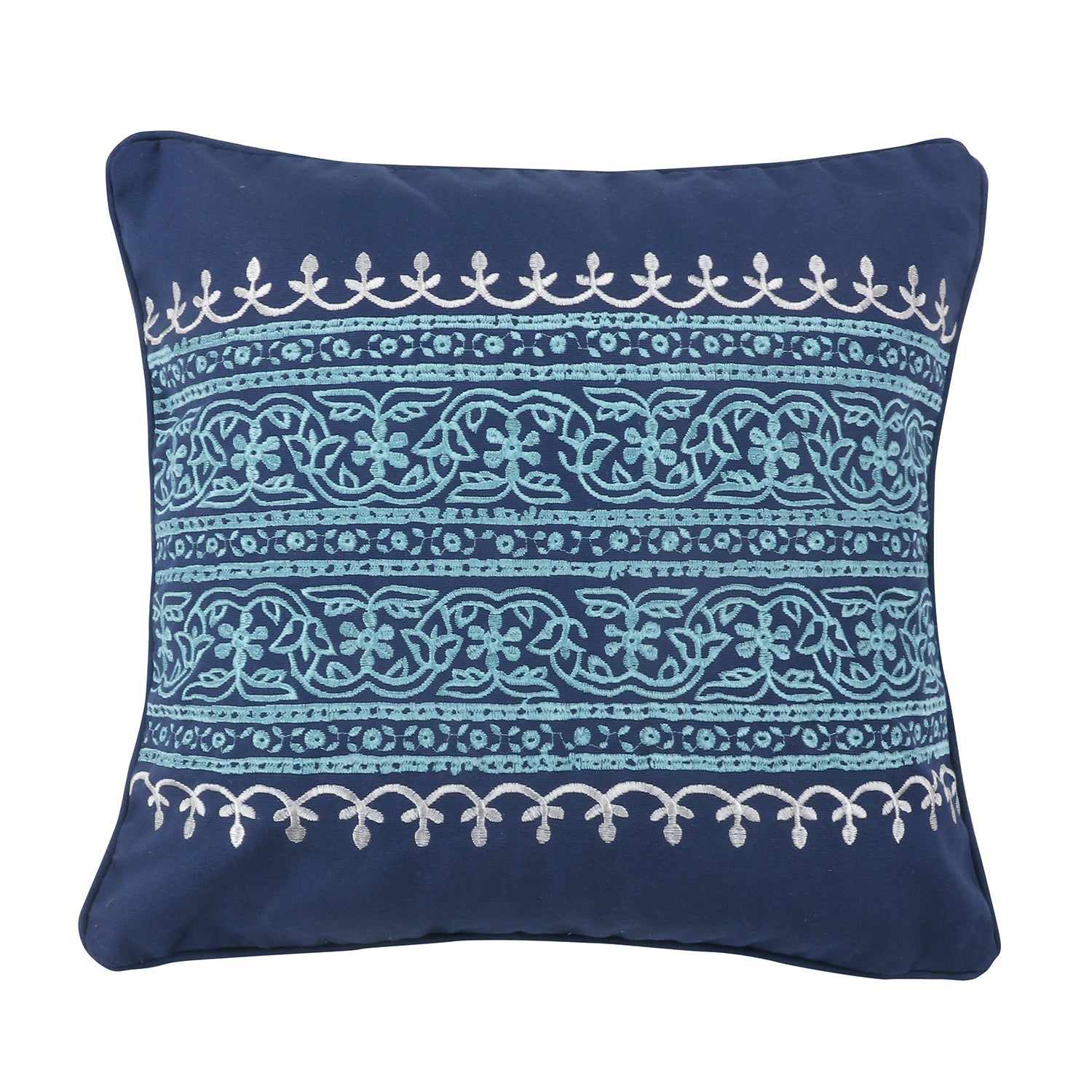 Chandra Indigo Teal Embroidered Throw Pillow Cover - Boho Home Decor for Living Room, Bedroom, Sofa & Couch
