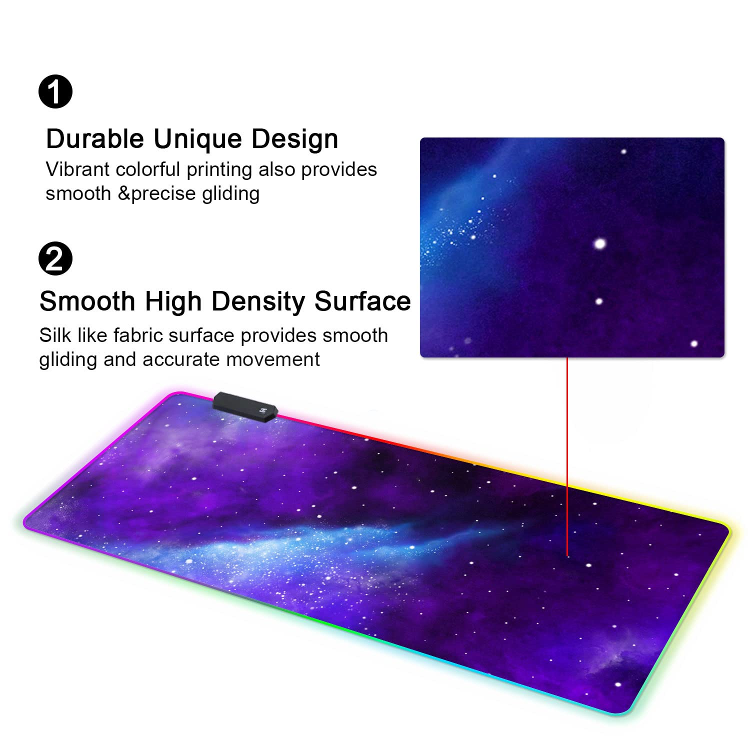 Meffort RGB Gaming Mouse Pad - XXL LED Mouse Mat with Custom Design, Stitched Edges (31.5 x 11.8 Inch, Galaxy Universe) for PC, Laptop & Gaming Setup | Perfect for Gamers & Office Work