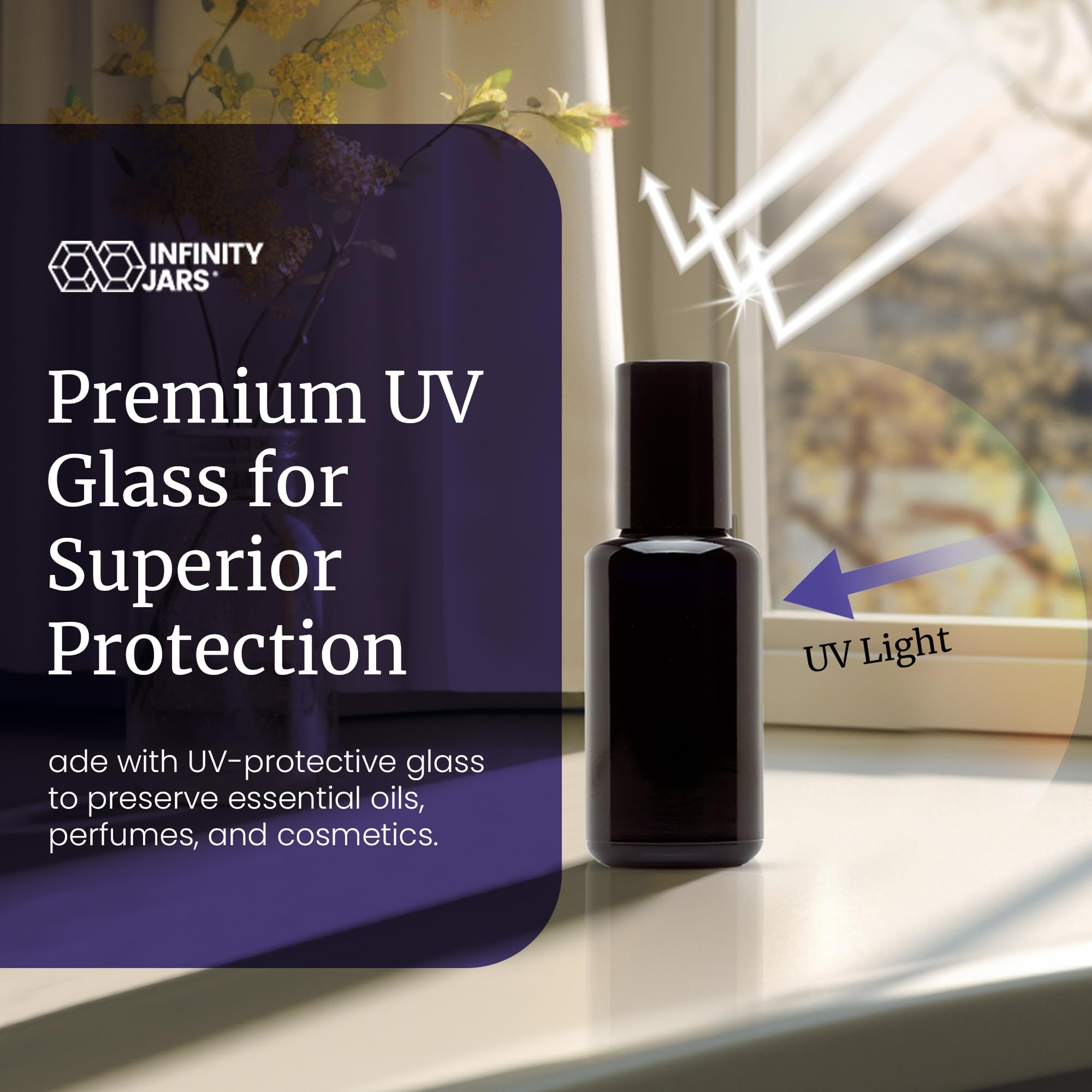 Infinity Jars 10-Pack Black UV Protection Glass Roller Bottles 30ml (1 fl oz) - Essential Oil Roll-On Bottles with Steel Ball & Black Screw Cap - Perfect for Aromatherapy, Perfume Samples & DIY Cosmetic Storage