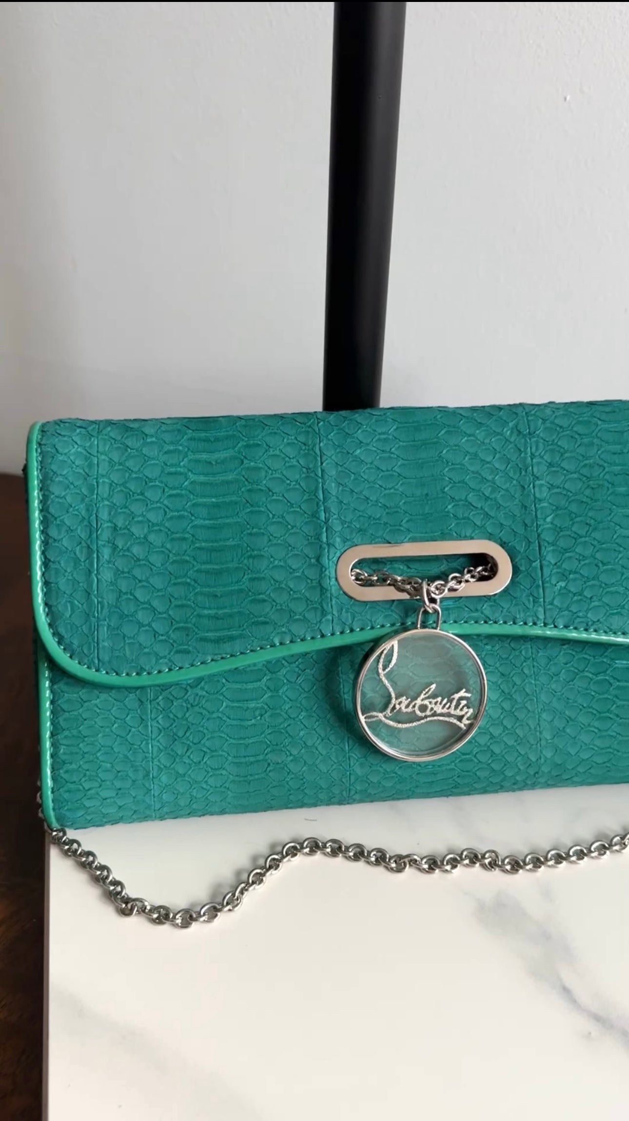 Christian Louboutin Green Exotic Riviera Clutch Bag - Luxury Designer Handbag for Women - Perfect for Evening Parties & Special Occasions