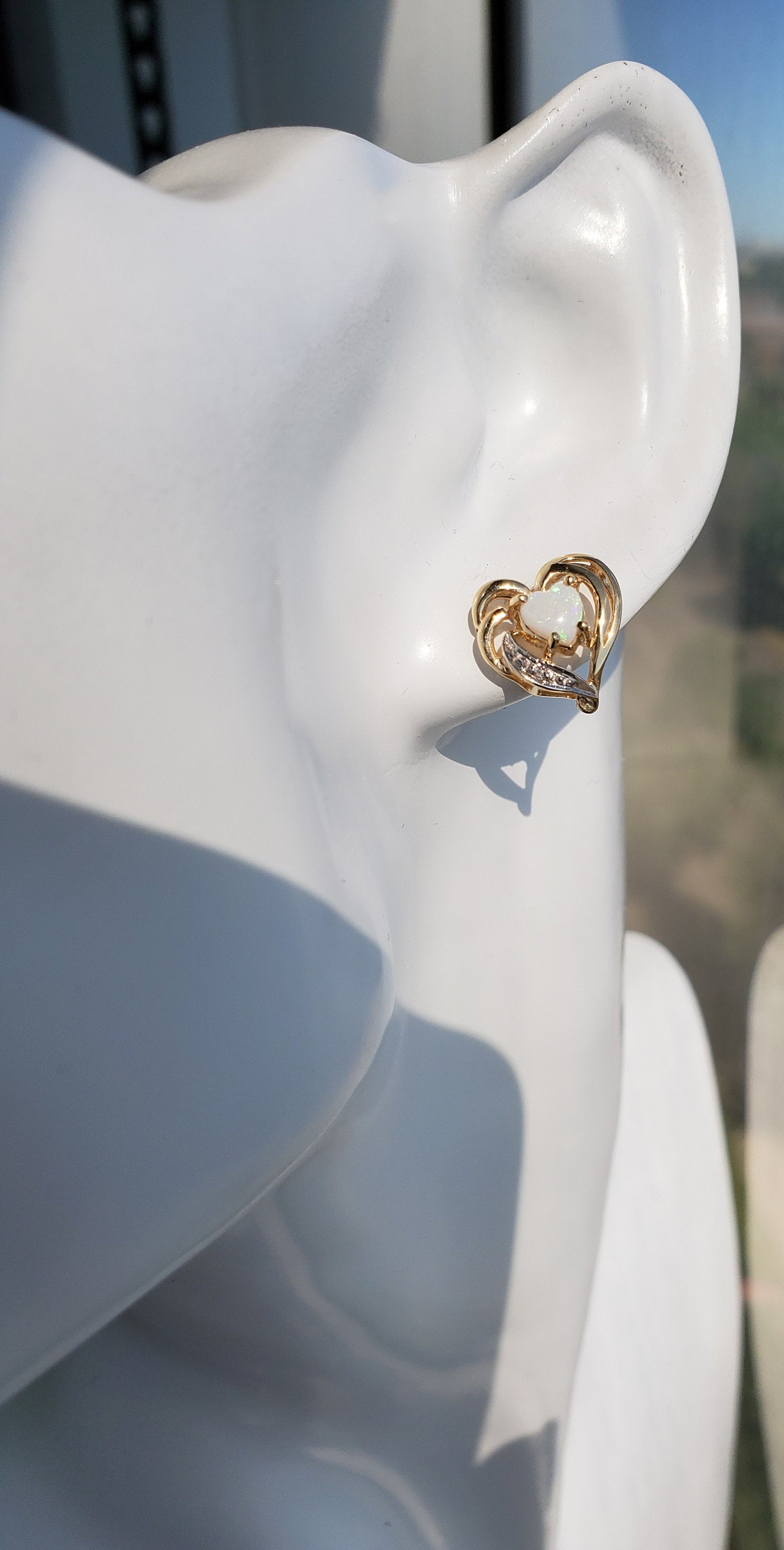 14K Yellow Gold Heart Shaped Opal Stud Earrings - Elegant Dainty Jewelry for Women, Perfect Gift for Valentine's Day, Anniversary & Special Occasions
