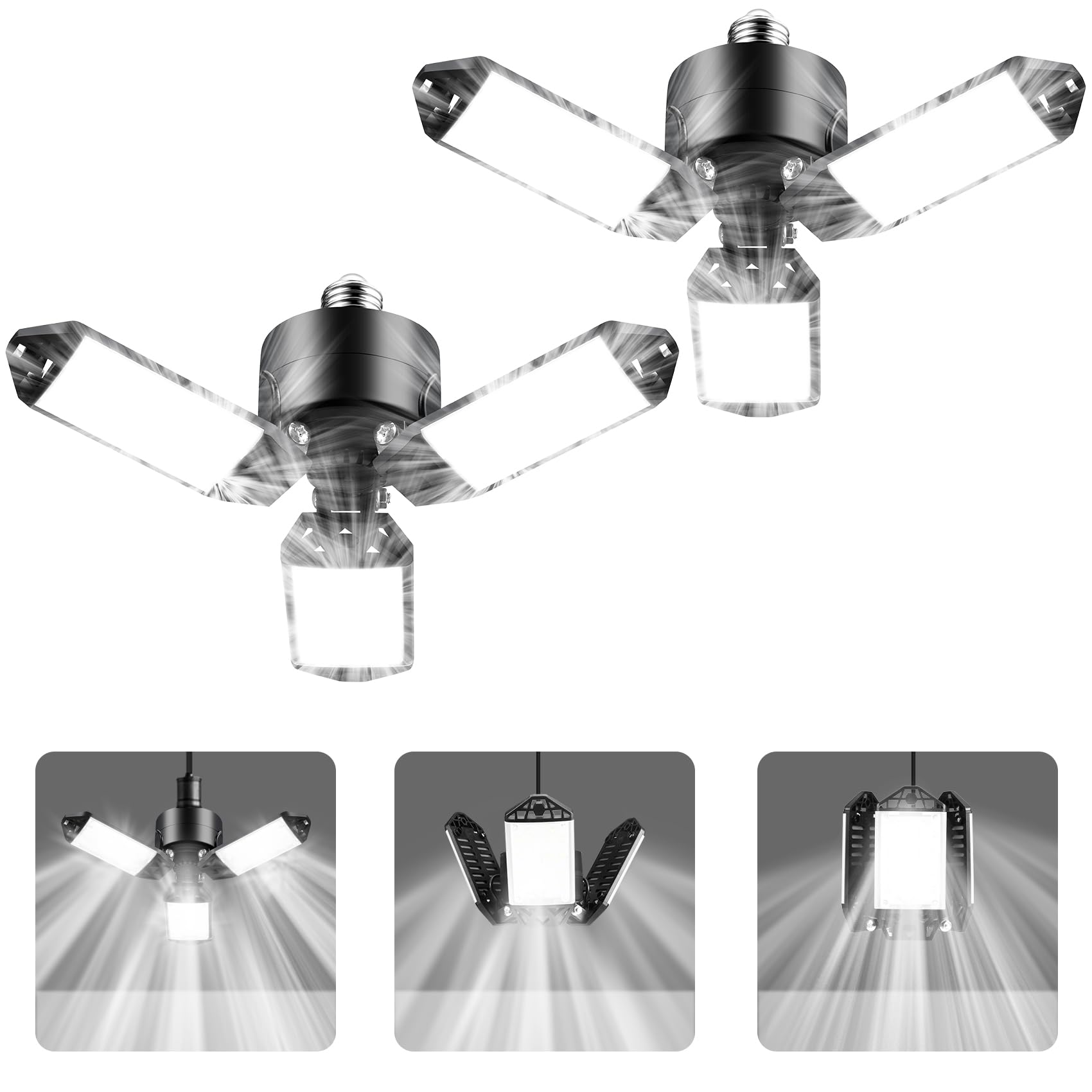 Kofarrten LED Garage Lights - 8000LM Super Bright, 80W 6500K Adjustable Shop Lighting for Garage, Workshop, Basement & Warehouse (2 Pack) - Perfect for Home Improvement, Auto Repair & DIY Projects