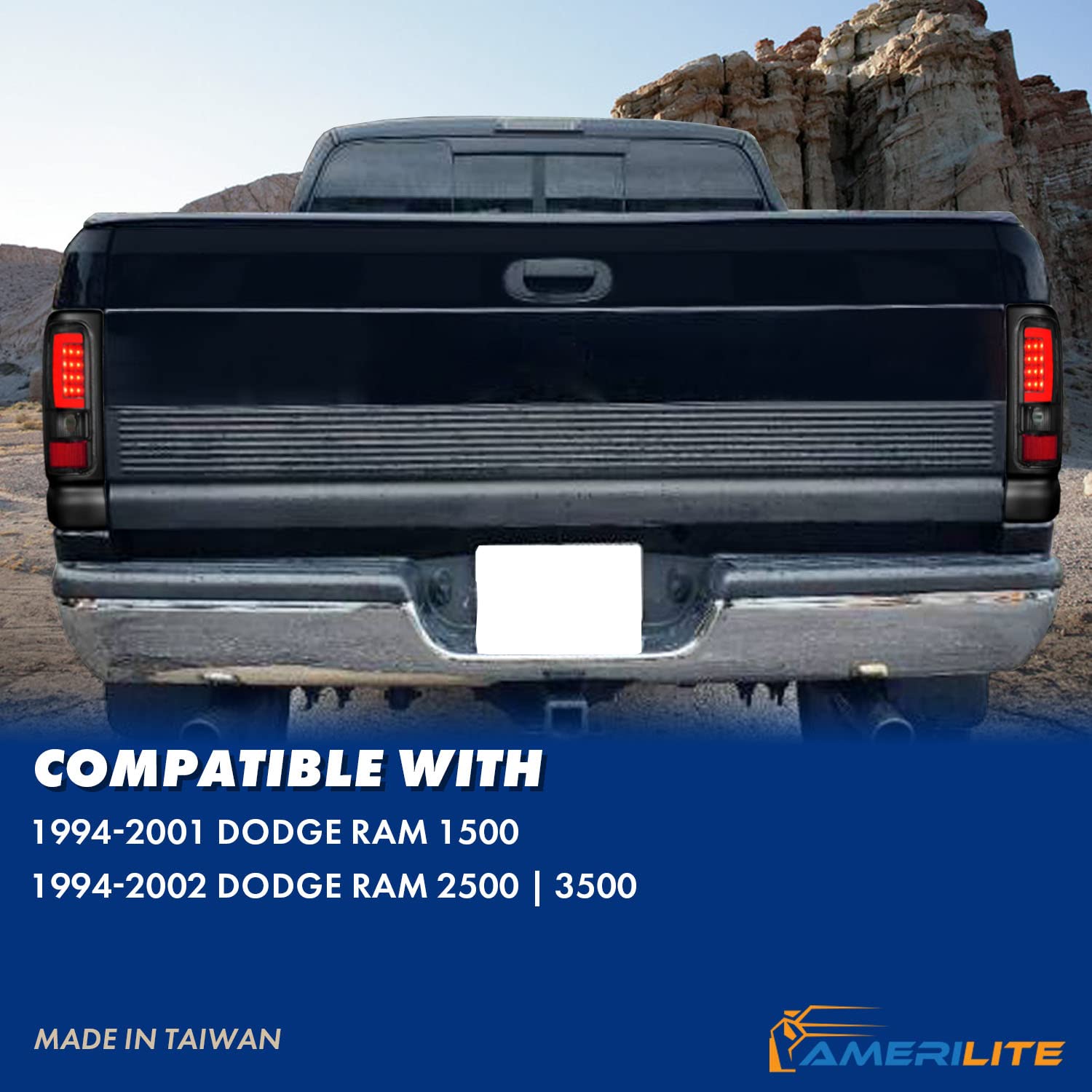 1994-2001 Dodge Ram 1500/2500/3500 Truck Black Smoke C-Bar LED Tail Lights - Pair (Left & Right) - High Visibility Replacement for Improved Safety - Perfect for Night Driving & Off-Road Adventures