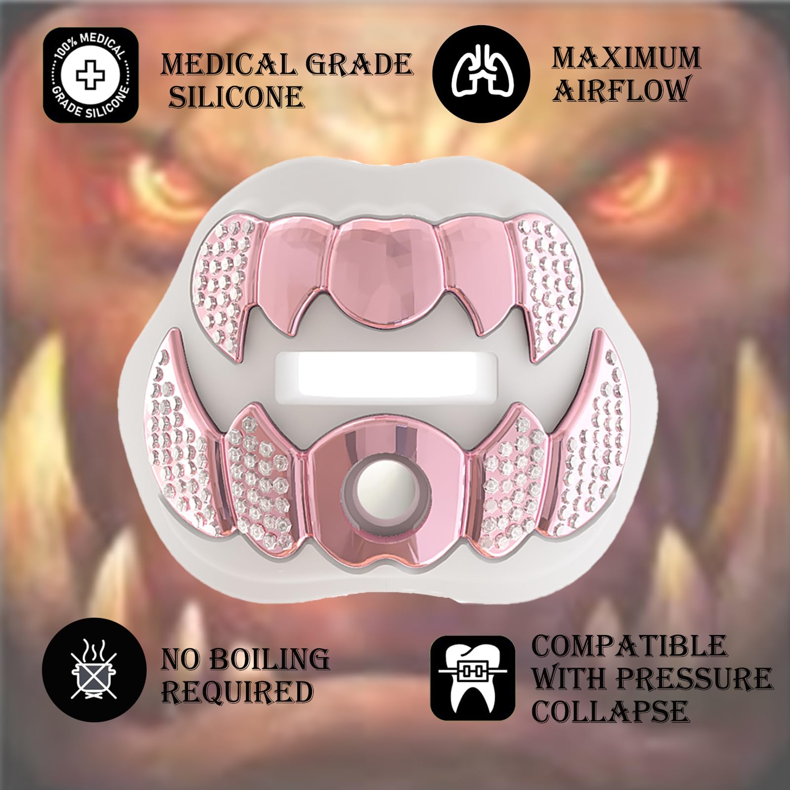 LeCool 3D Beast Chrome Football Mouth Guard with Connected Strap - Adult & Youth Sports Mouthpiece for Maximum Airflow & Teeth Protection - Perfect for Football, Rugby, Boxing & Contact Sports