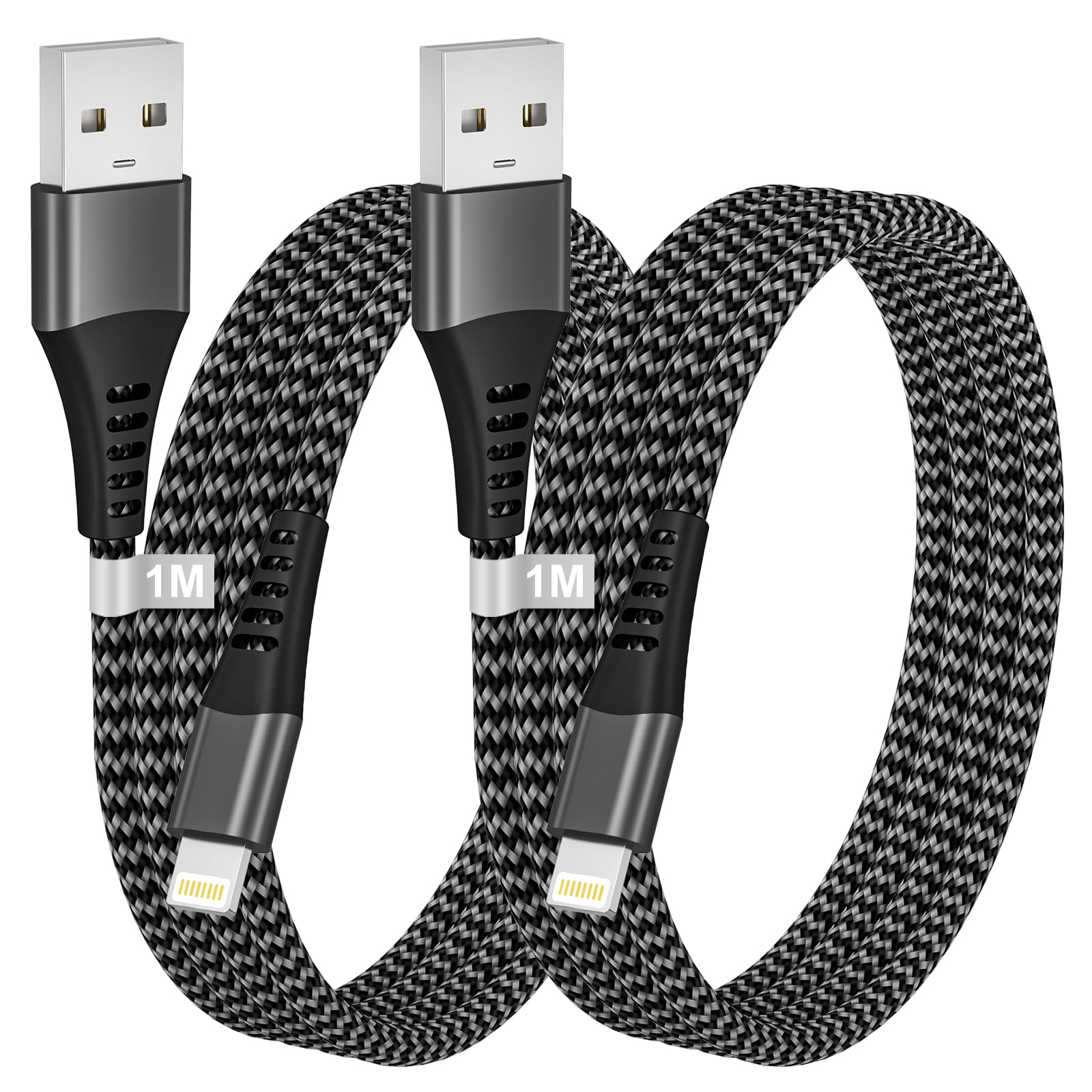 2-Pack MFi Certified iPhone Lightning Cable 1M - Fast Charging USB to Lightning Cable Compatible with iPhone 14/13/12/11 Pro Max/XS/XR/8/7/6 & iPad - Perfect for Home, Office, and Travel Charging