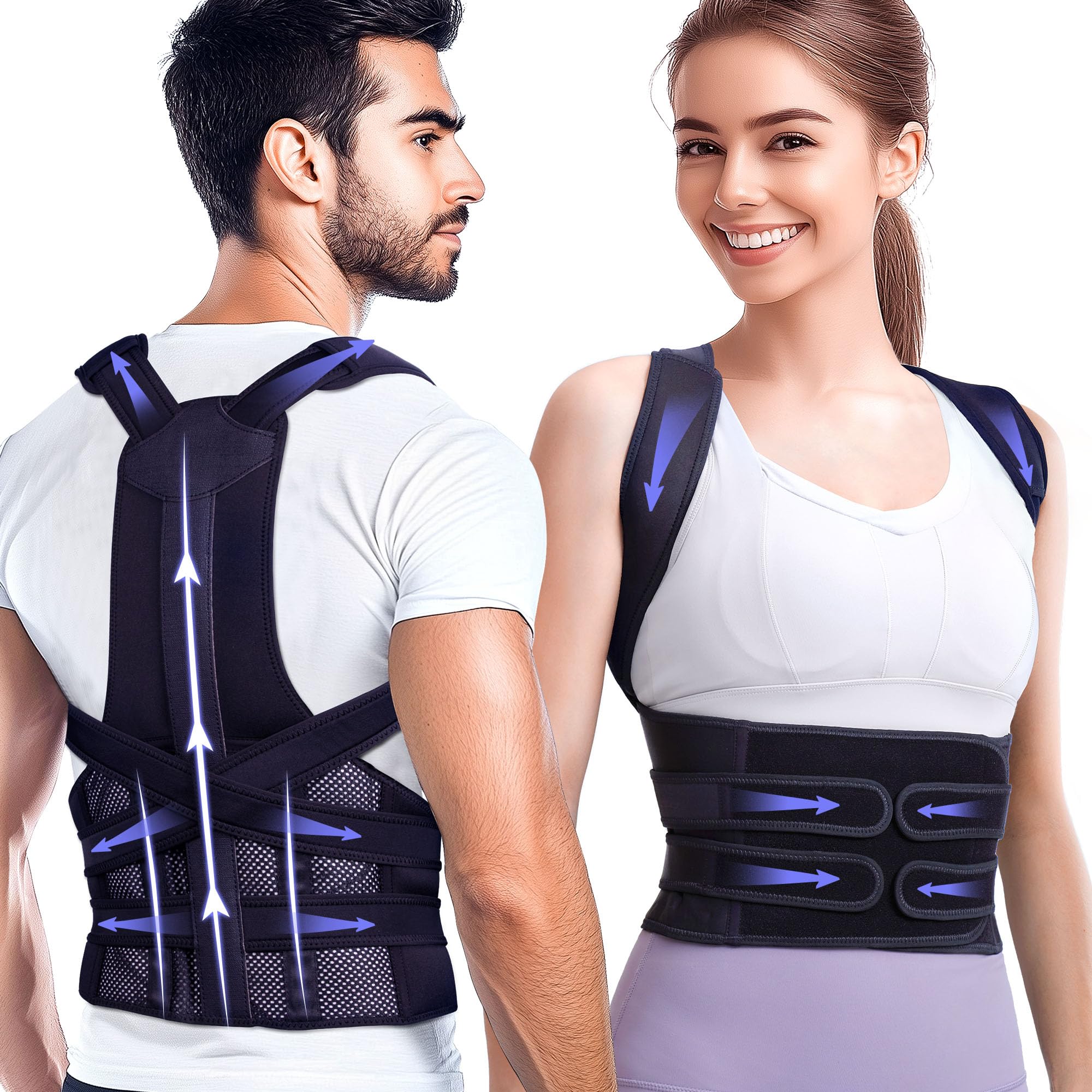 Posture Corrector for Women & Men - Adjustable Back Brace Support for Upper & Lower Back Pain Relief - Lumbar & Neck Shoulder Straightener - Improve Posture for Office, Driving & Daily Use