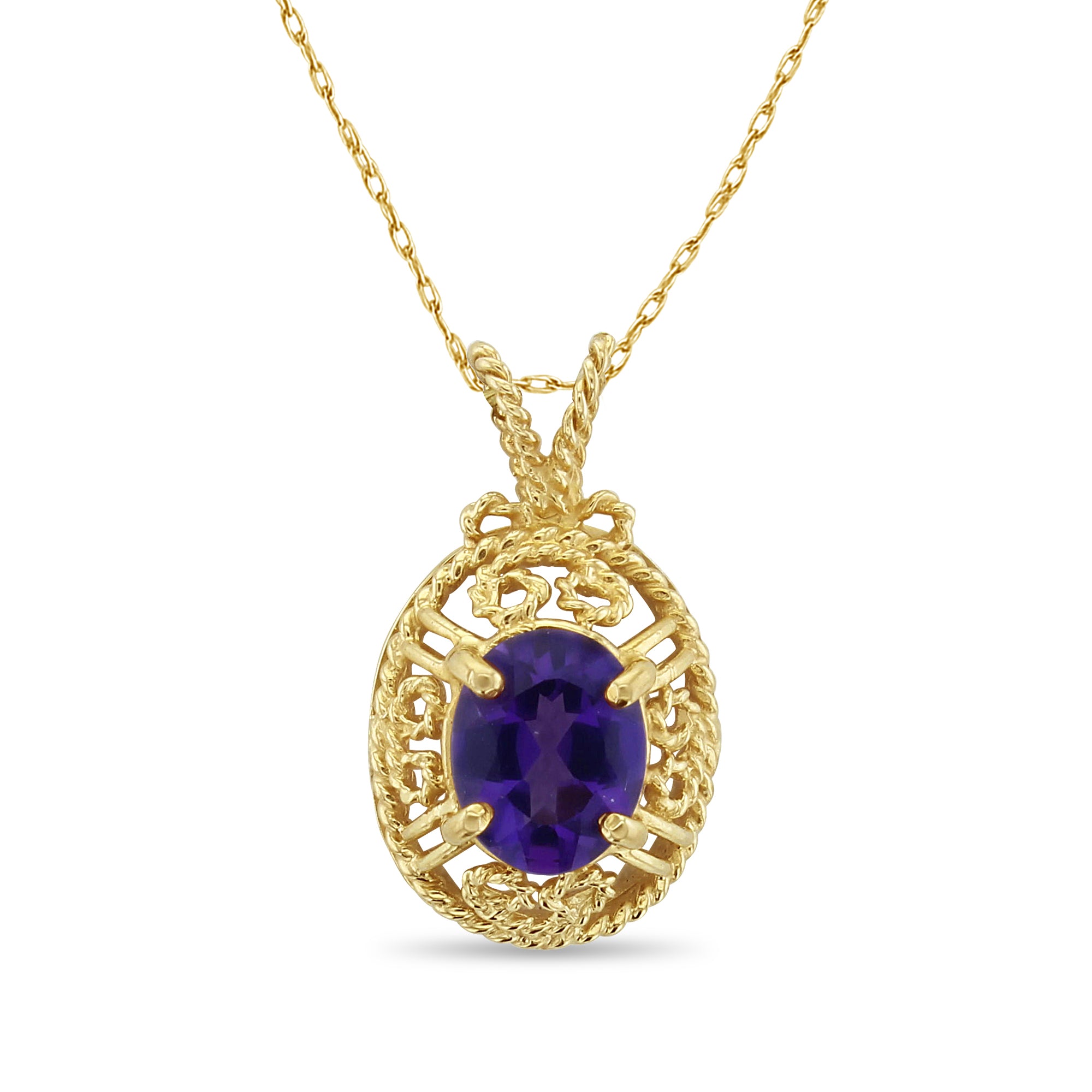 14K Yellow Gold Amethyst Vintage Bezel Necklace – Elegant Jewelry for Women, Perfect for Weddings, Parties & Special Occasions
