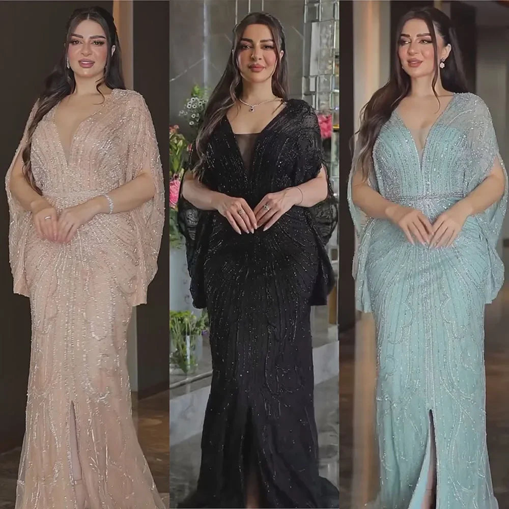 Luxury Arabic Tiffany Mermaid Beaded Evening Dress Gown LA72288A - Elegant Formal Gown for Prom, Wedding, and Red Carpet Events