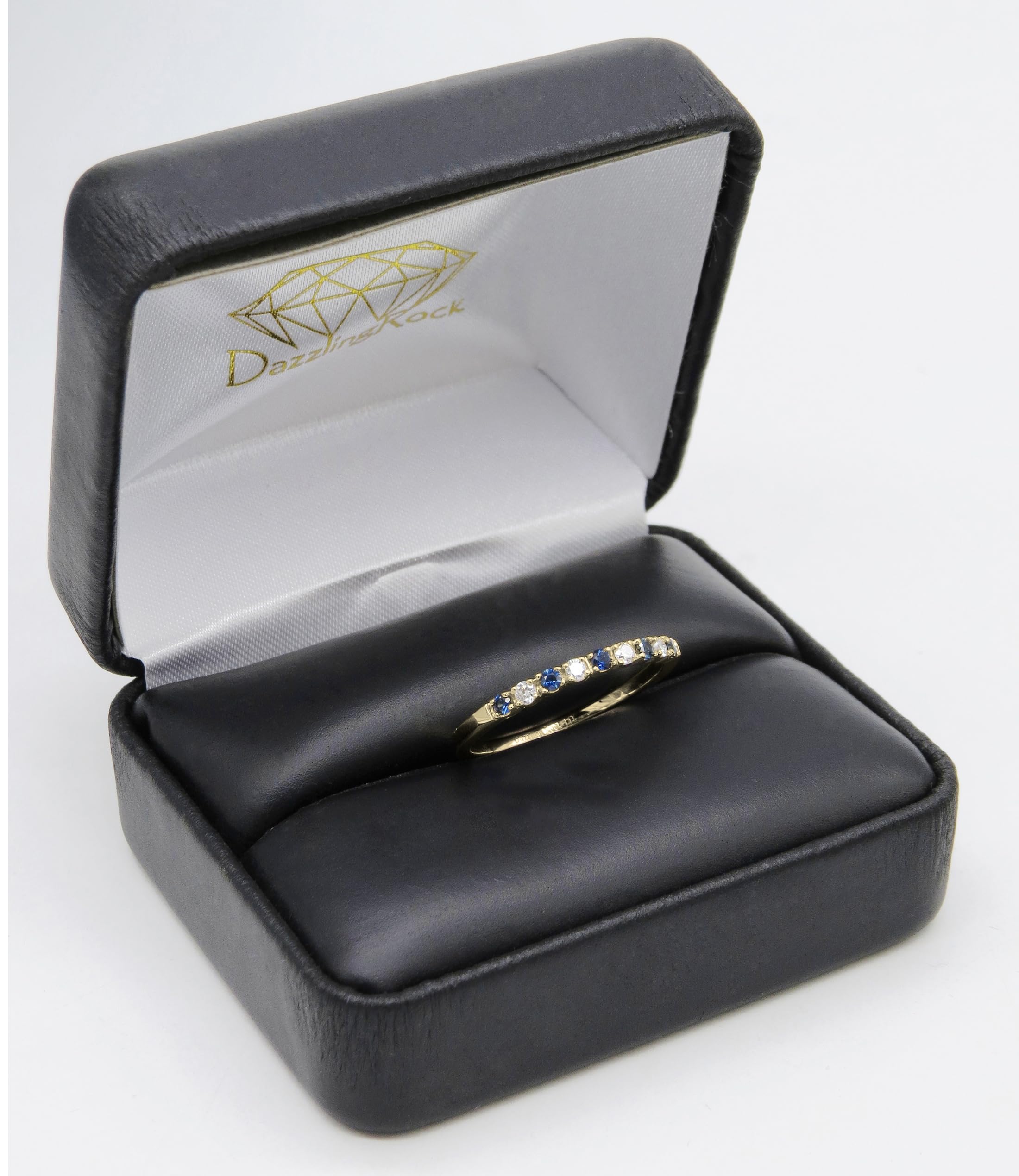 Dazzlingrock Collection 14K Solid Gold Blue Sapphire & White Diamond Stackable Wedding Ring for Women - Perfect for Bridal, Anniversary, and Everyday Elegance