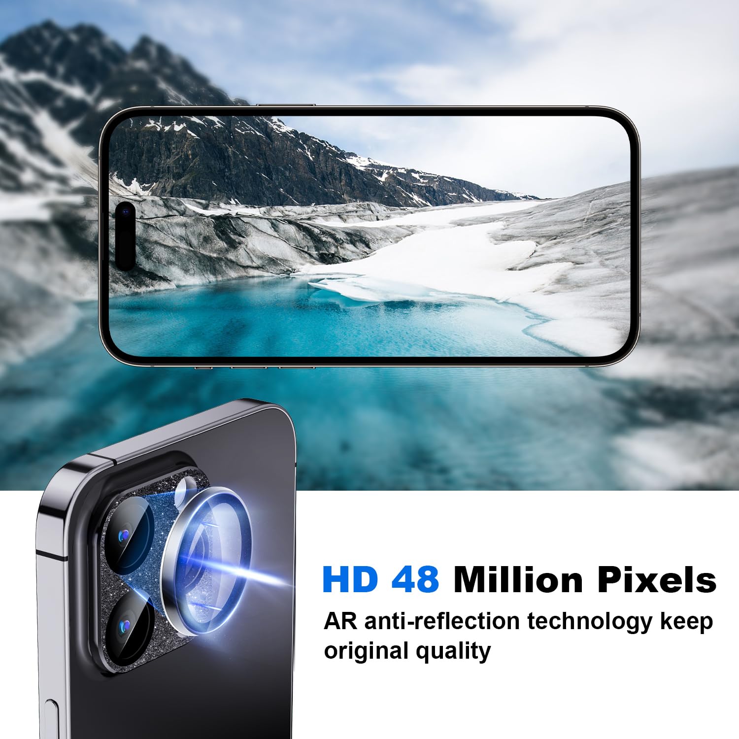 Premium Tempered Glass Camera Lens Protector for iPhone 15 Pro & Pro Max - Diamond Sparkle Glitter Black | Military-Grade Drop Protection | Full Coverage Metal Frame | Perfect for Outdoor Adventures, Travel & Everyday Use