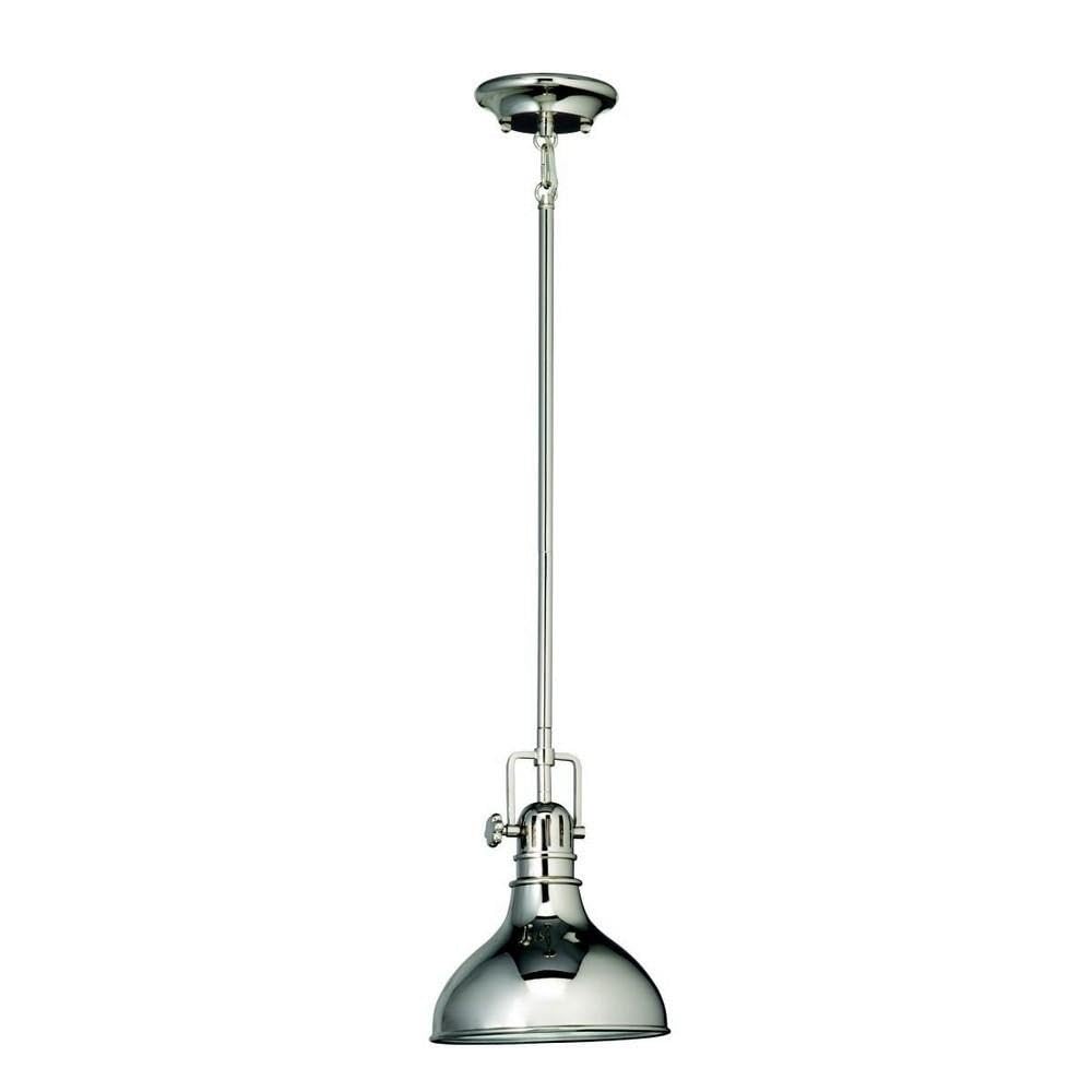 Vintage Farmhouse Mini Pendant Light with Metal Shade - Polished Nickel Finish for Kitchen Island, Dining Room or Bedroom Lighting