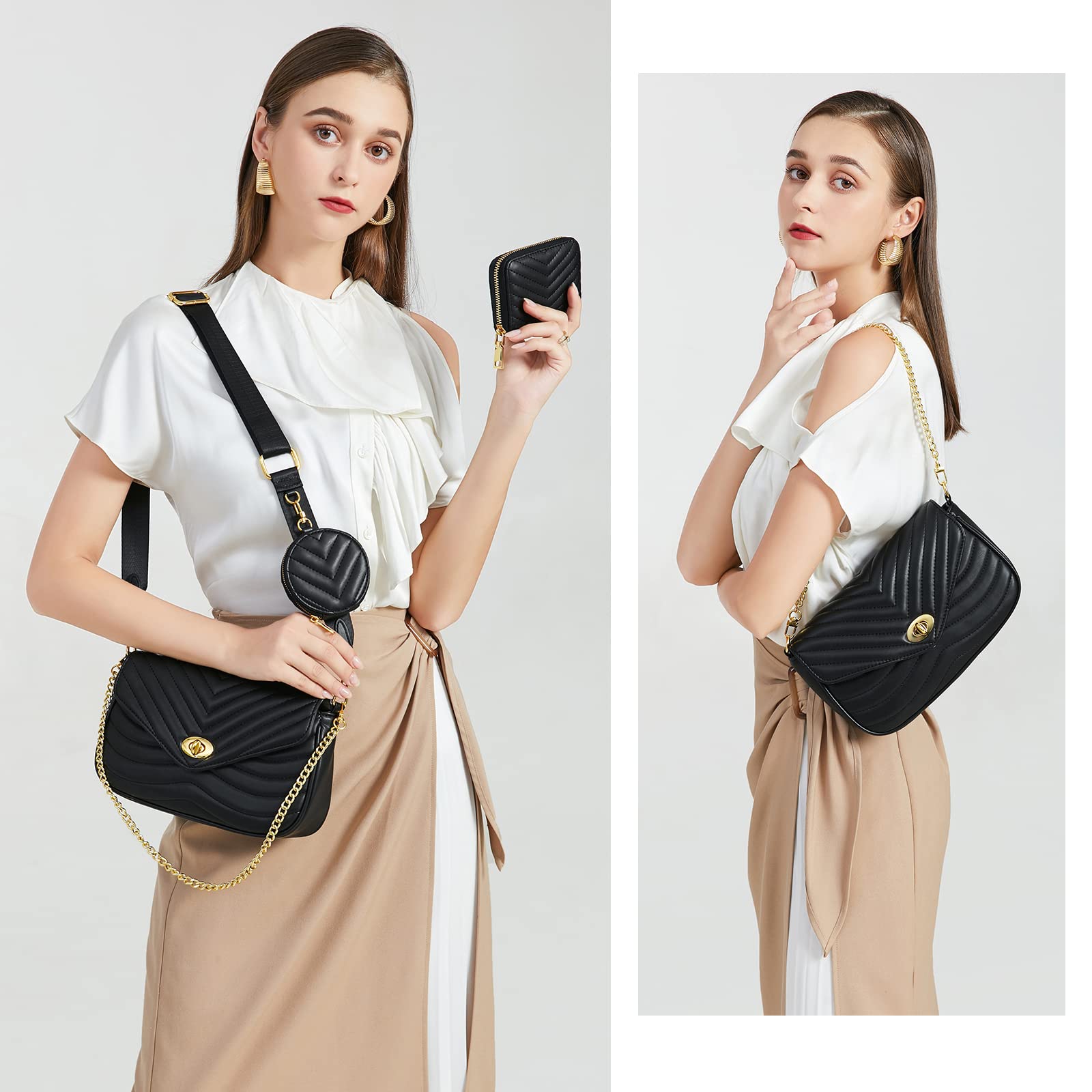 JEEHAN Women's Quilted Crossbody Bag - Stylish Designer Shoulder Handbag Small Purse for Daily Use, Travel & Shopping