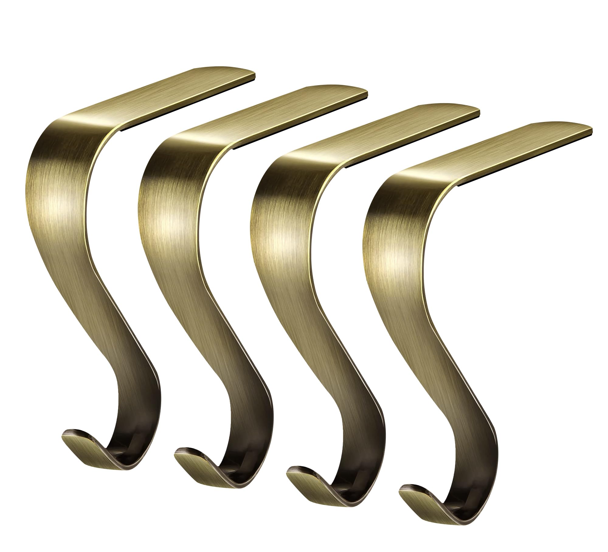 Christmas Stocking Holders for Mantle with Anti-Slip Silicone Strips - Fireplace Mantel Hooks for Shelves & Garlands - Holiday Decor for Xmas Tree, Family Parties & Home Decoration (Bronze, 4 Pack) - Perfect for Fireplace, Bookshelf & Holiday Mantel Decorating