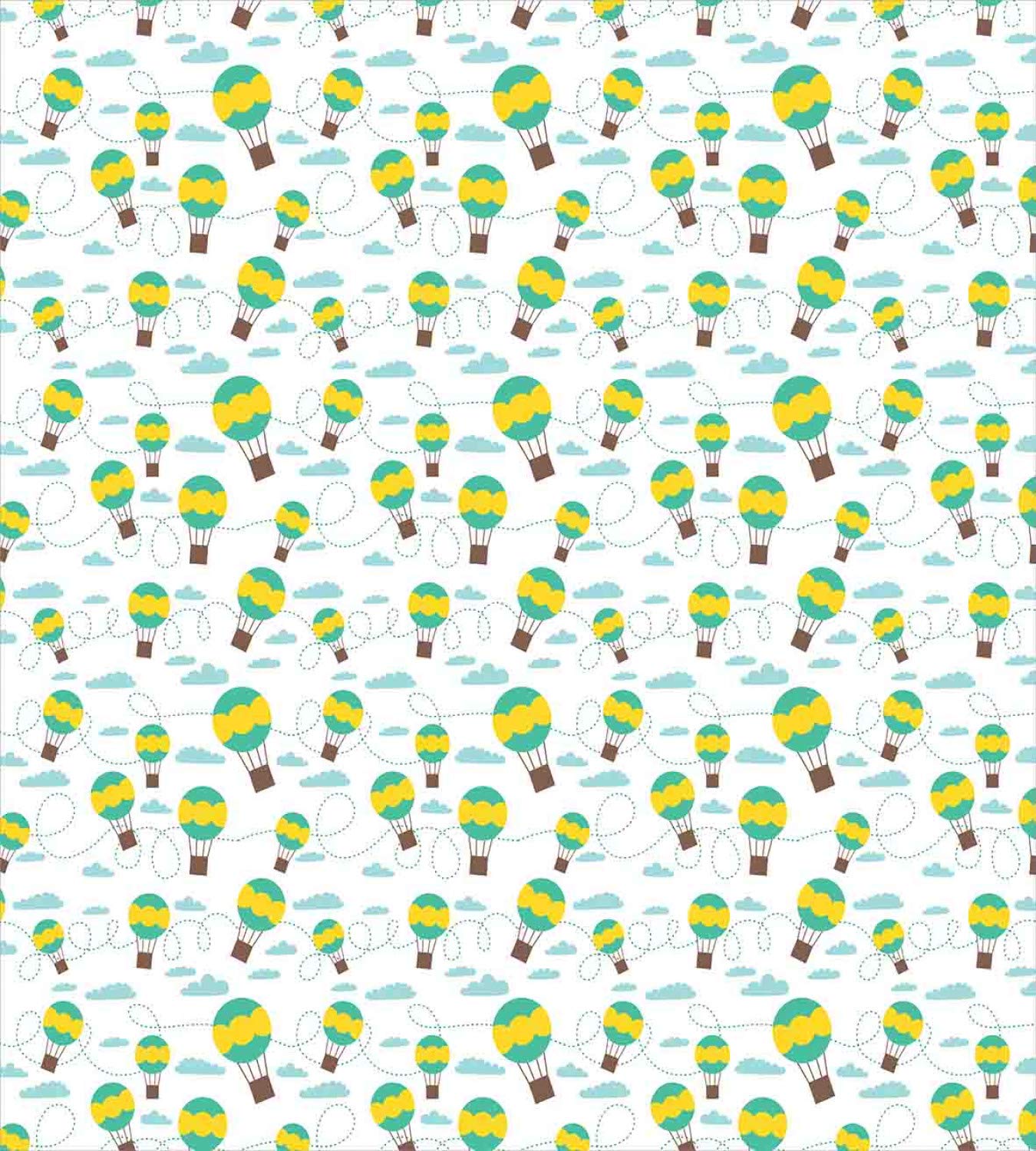 Ambesonne Balloon Duvet Cover Set - Cartoon Style Hot Air Balloons with Swirling Dashed Lines & Clouds - 2 Piece Twin Size Bedding Set with Pillow Sham - Teal & Mustard - Perfect for Kids' Rooms, Nursery Decor & Whimsical Bedroom Themes