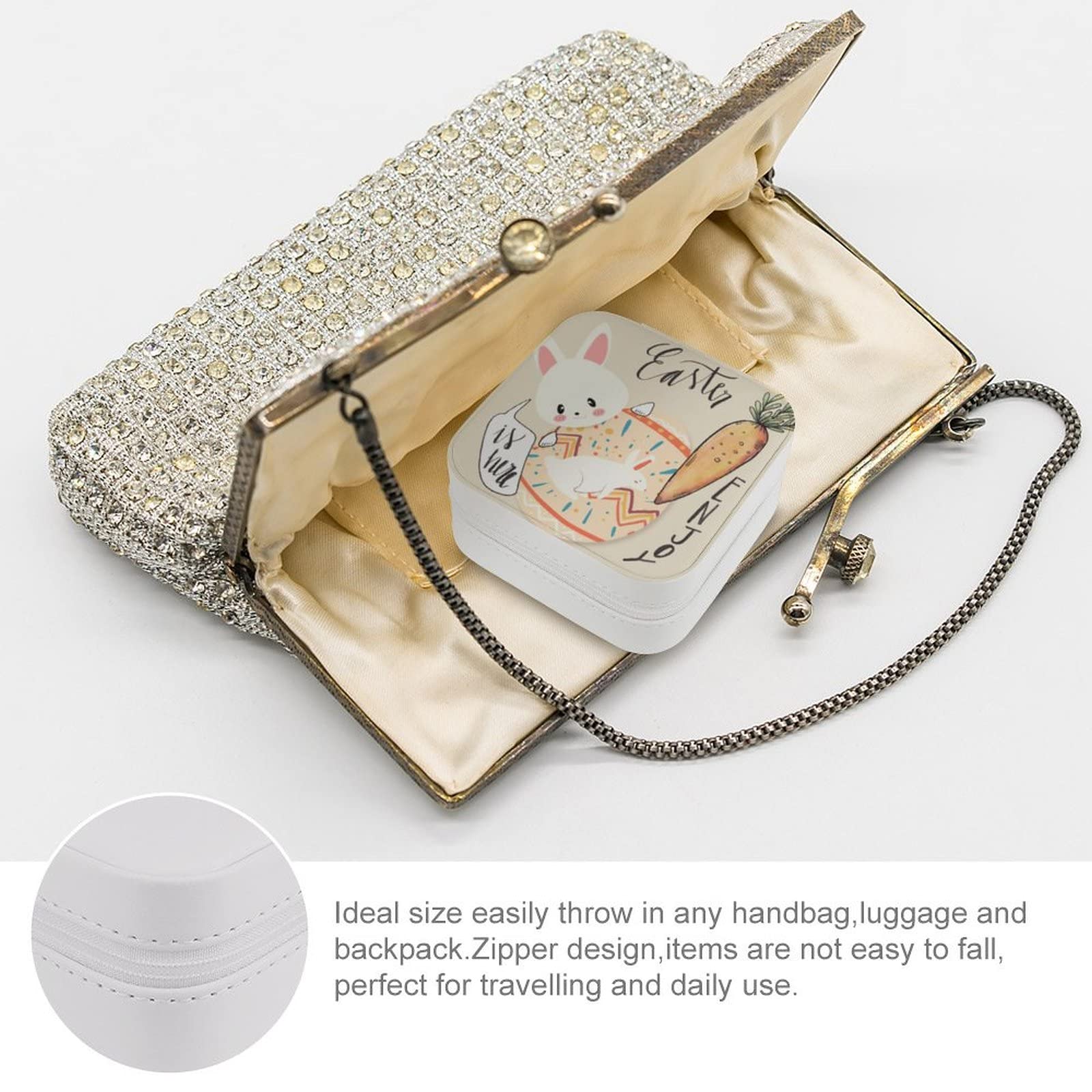 Small Jewelry Box - Portable Travel Organizer & Display Case for Rings, Earrings, Necklaces | Cute Rabbit Design | Perfect Gift for Women & Girls | Great for Travel, Home Storage & Gift Giving