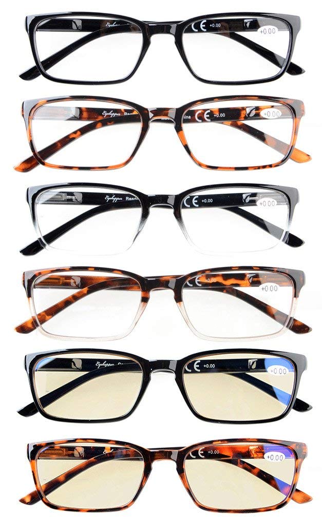 Eyekepper 6-Pack Retro Spring Hinges Reading Glasses + 2pcs Blue Light Blocking Computer Glasses for Men & Women - Fashionable Readers for Office, Reading & Screen Use