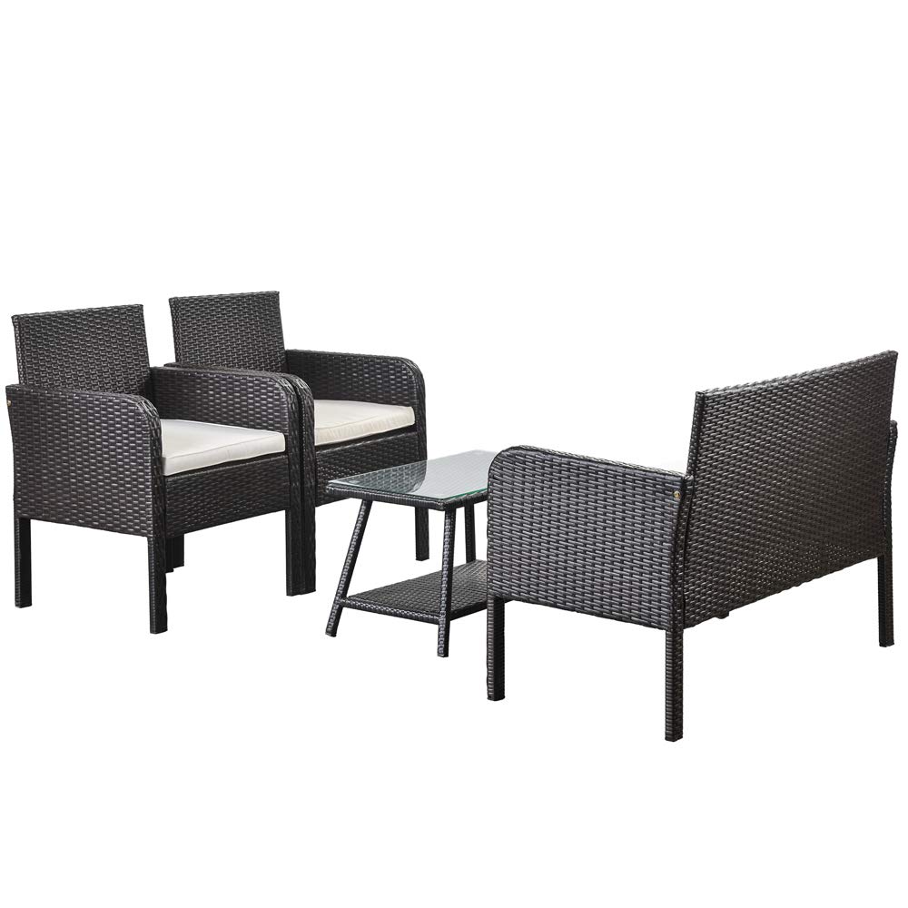 4-Piece Rattan Sofa Set with Cushions - Beige Outdoor Wicker Furniture for Patio, Garden, Poolside & Backyard Relaxation