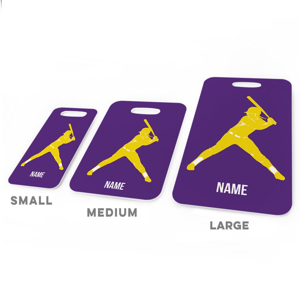 Personalized Softball Batter Luggage Tag - Large Purple & Yellow with Standard Lines - Perfect for Softball Players & Travel Accessories