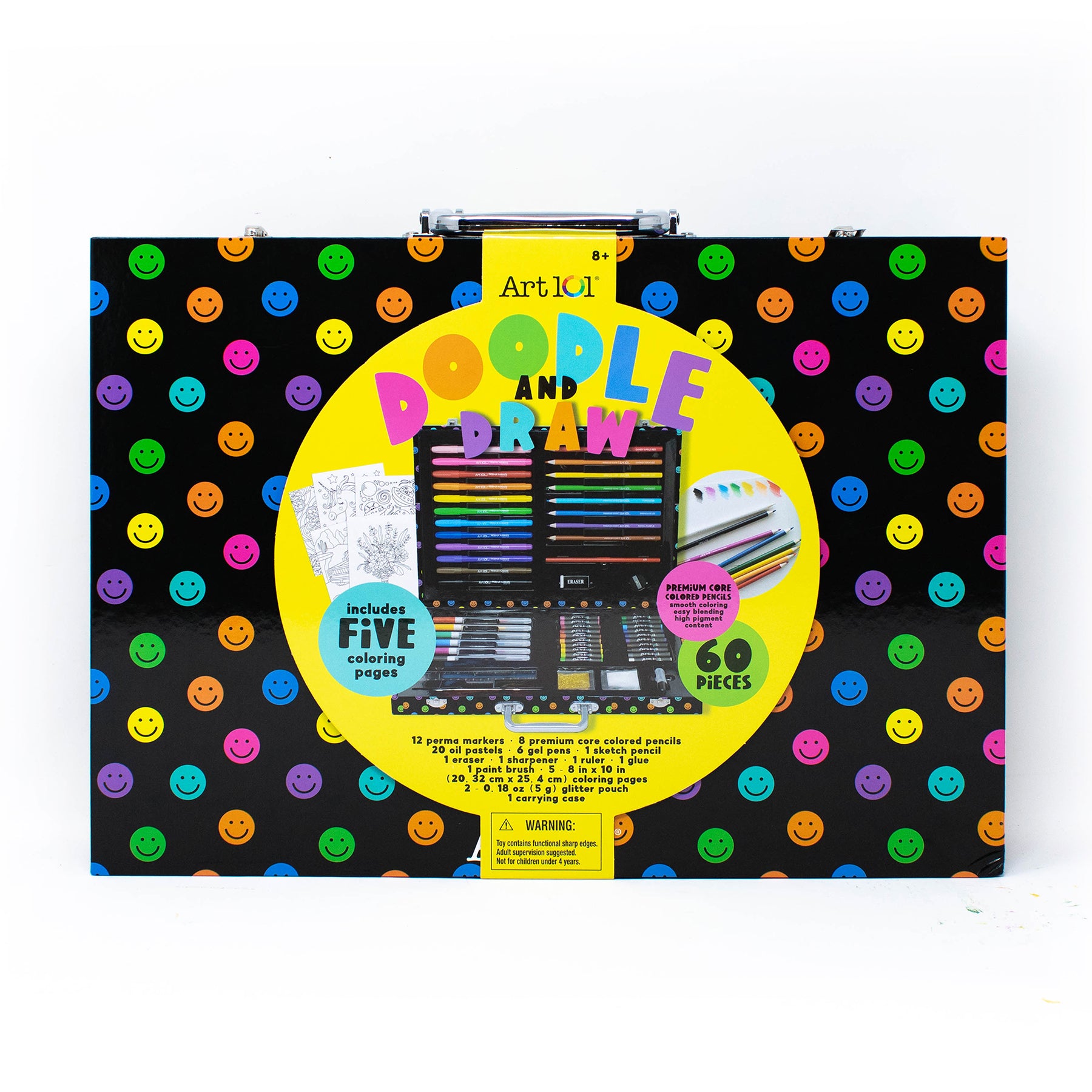 Art 101 Doodle & Draw 60 Piece Art Set with Sketch Pencils, Colored Pencils & Markers - Perfect for Kids, Students & Artists - Great for Drawing, Sketching & Creative Projects