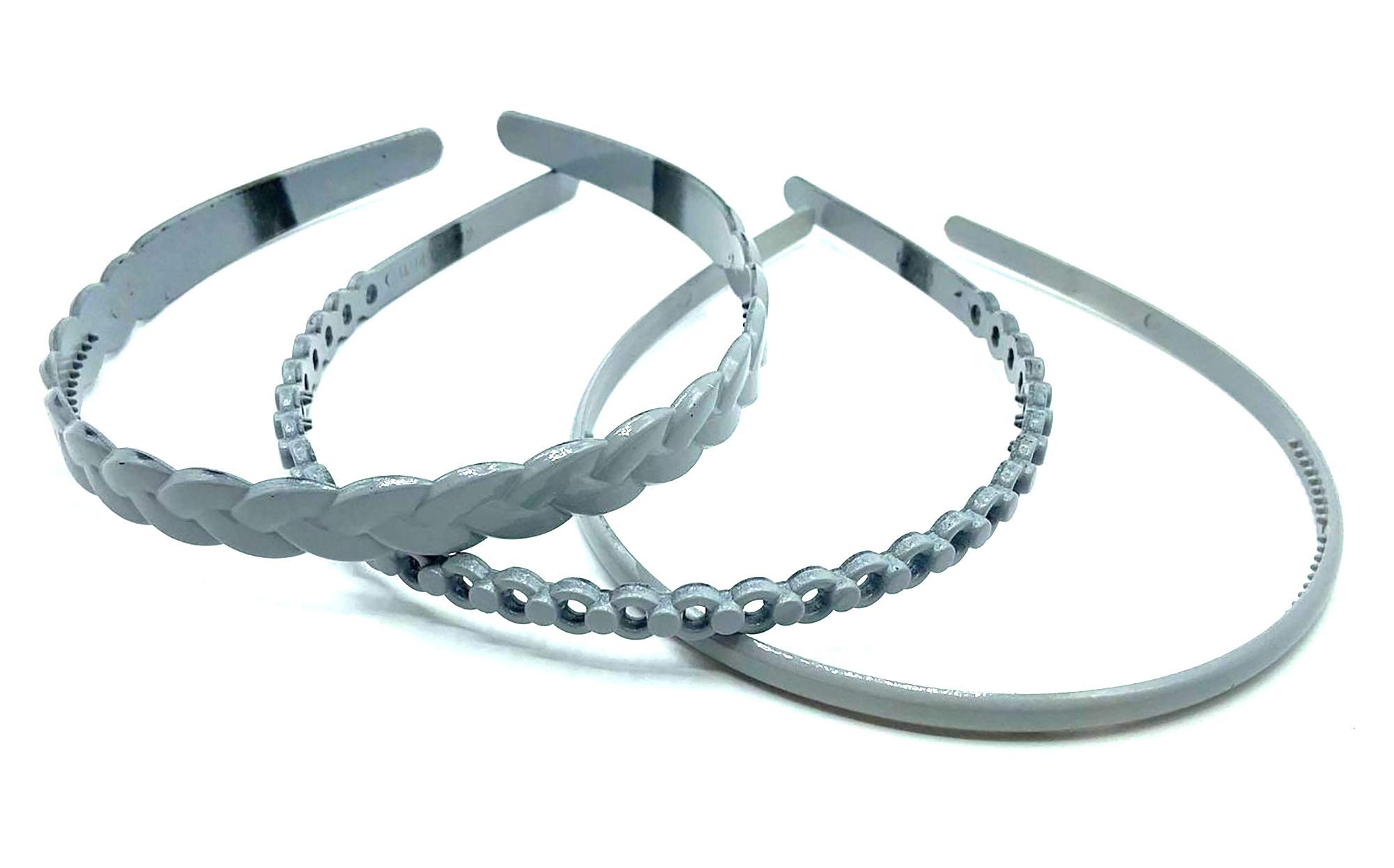 3 Pack Non-Slip Plastic Headbands with Grip Teeth - Comfortable School Hair Accessories for Girls & Women (Silver Grey) - Perfect for Class, Sports, Work & Everyday Wear