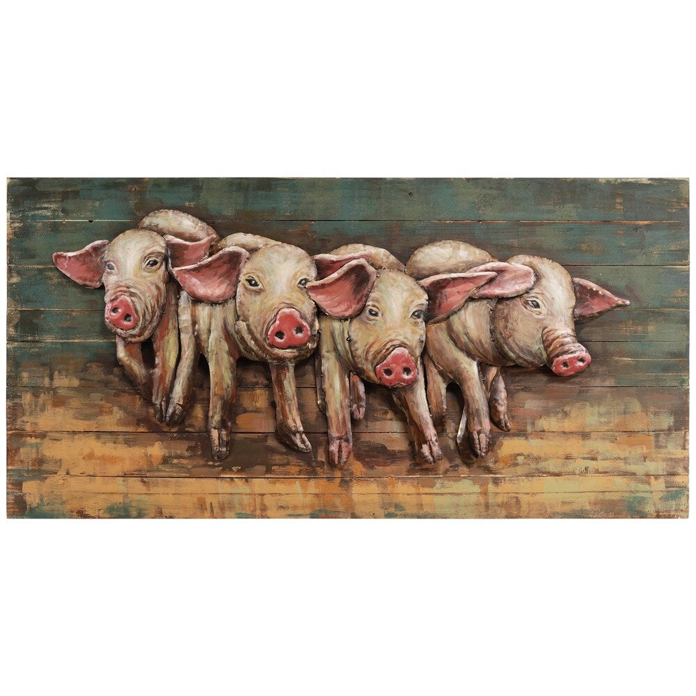 Hand-Painted 4 Little Pigs Iron Wall Sculpture - Rustic Farmhouse Decor for Living Room, Nursery, or Kids Bedroom