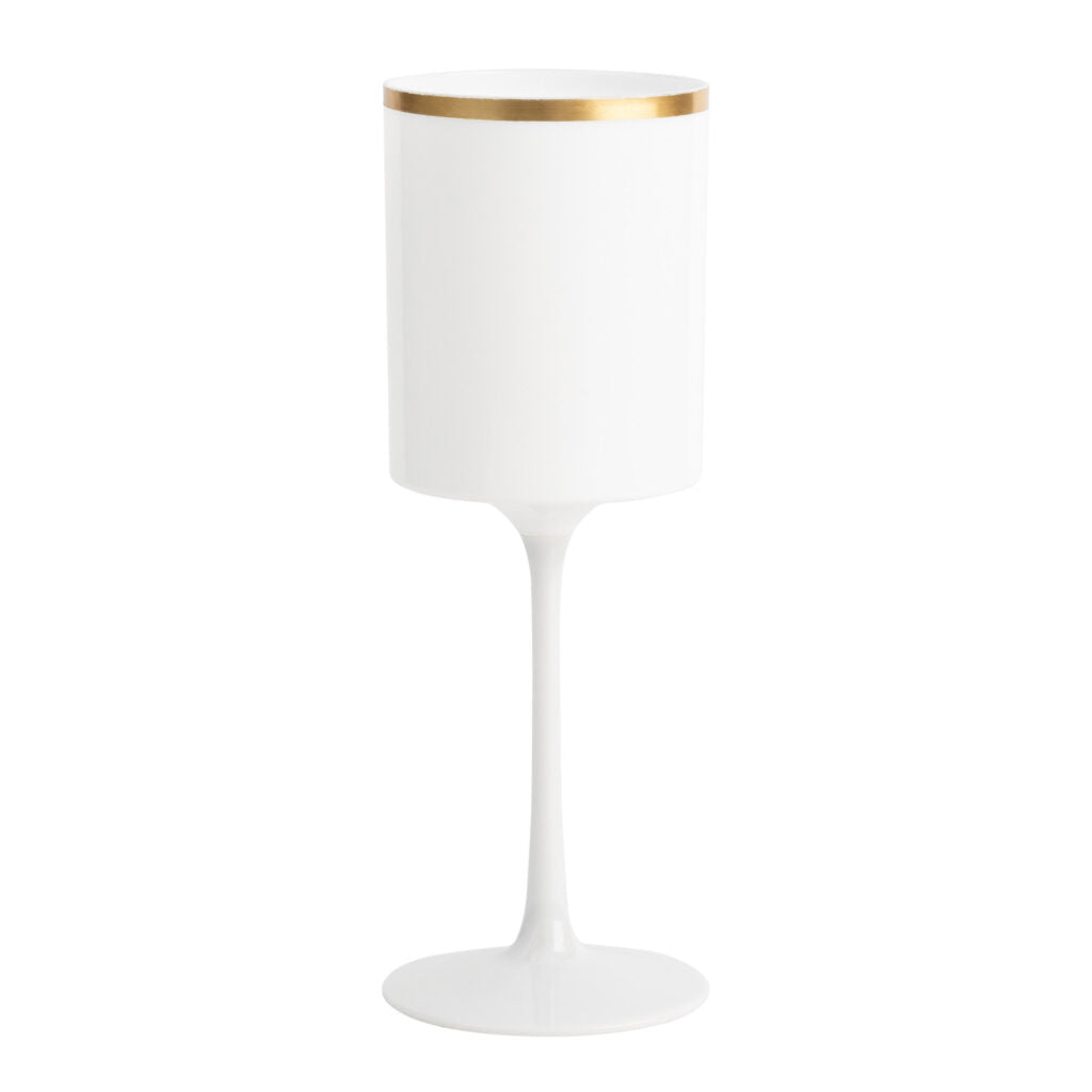 9 Oz White and Gold Plastic Stemmed Wine Goblets - Set of 5 Shatterproof Cups for Wedding, Party, and Outdoor Events