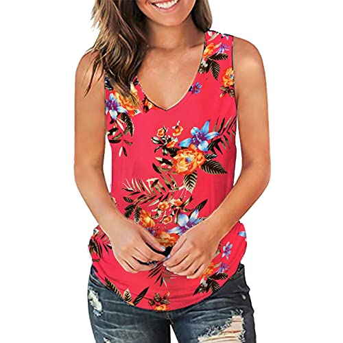 Women's Padded Cropped Tank Tops - Casual Sleeveless V-Neck Cotton Shirt in Red | Perfect for Summer Outfits, Beach Wear & Layering