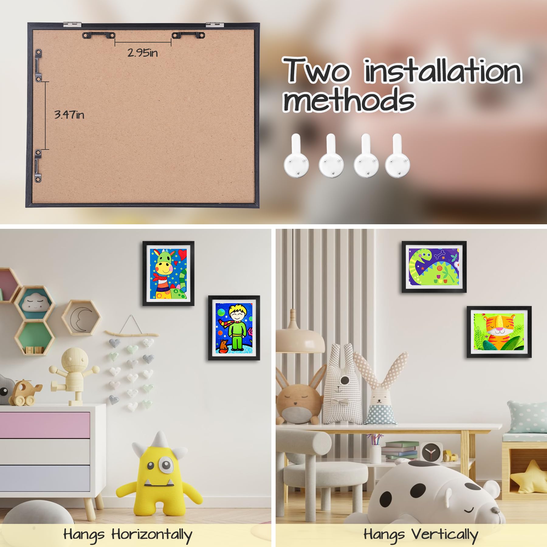 Kids Art Frames - Adjustable 8.5x11 Picture Display Frame for Children's Drawings - Holds 50 Photos with Front Opening Design - Perfect for Bedroom, Classroom & Office Decor (Black) | Great for Organizing Kids' Artwork & School Projects