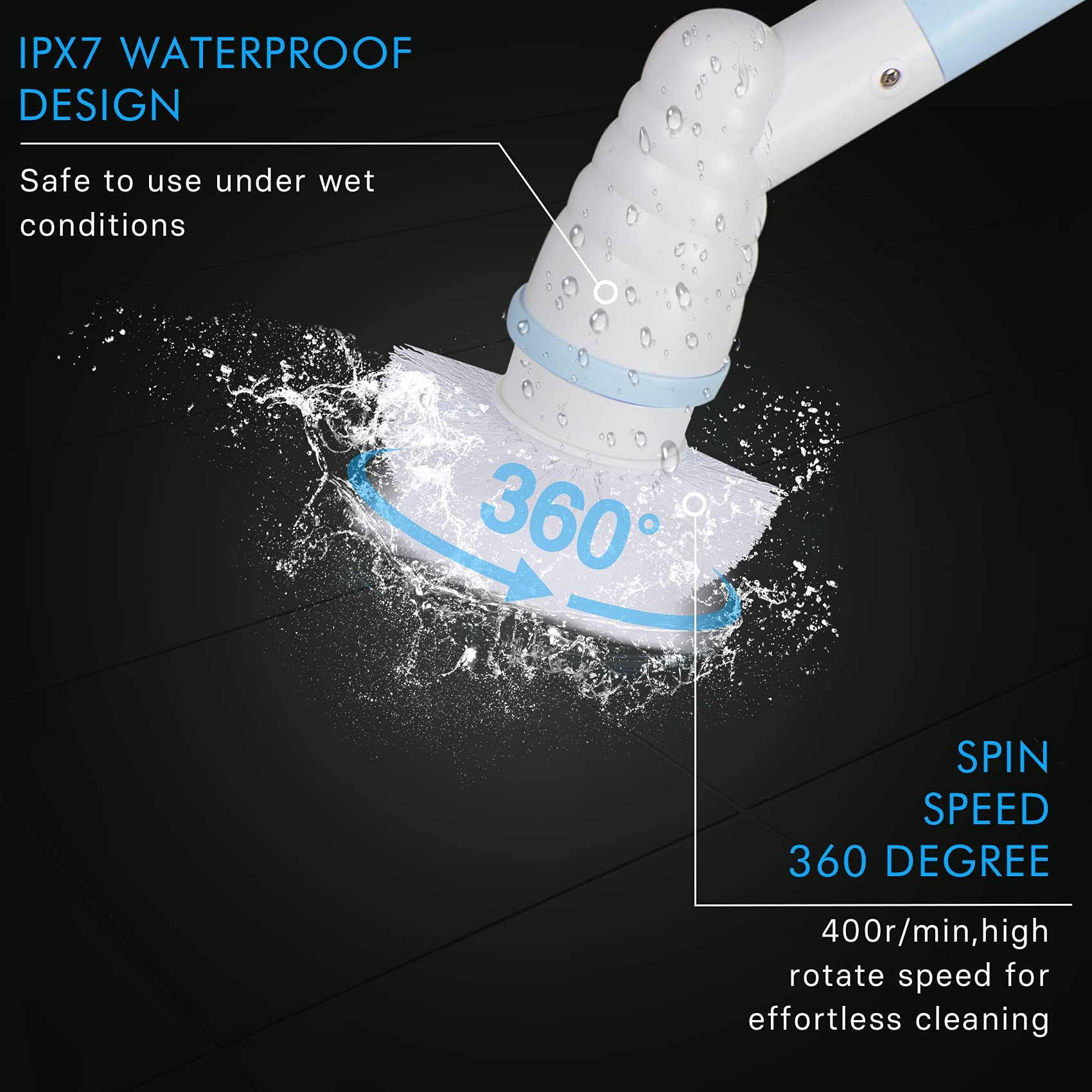 Electric Spin Scrubber Brush - Cordless Power Scrubber with 3 Replaceable Heads, Adjustable Extension Handle for Bathroom, Shower, Tile & Tub Cleaning - Blue & White - Perfect for Deep Cleaning Grout, Sinks & Hard-to-Reach Areas