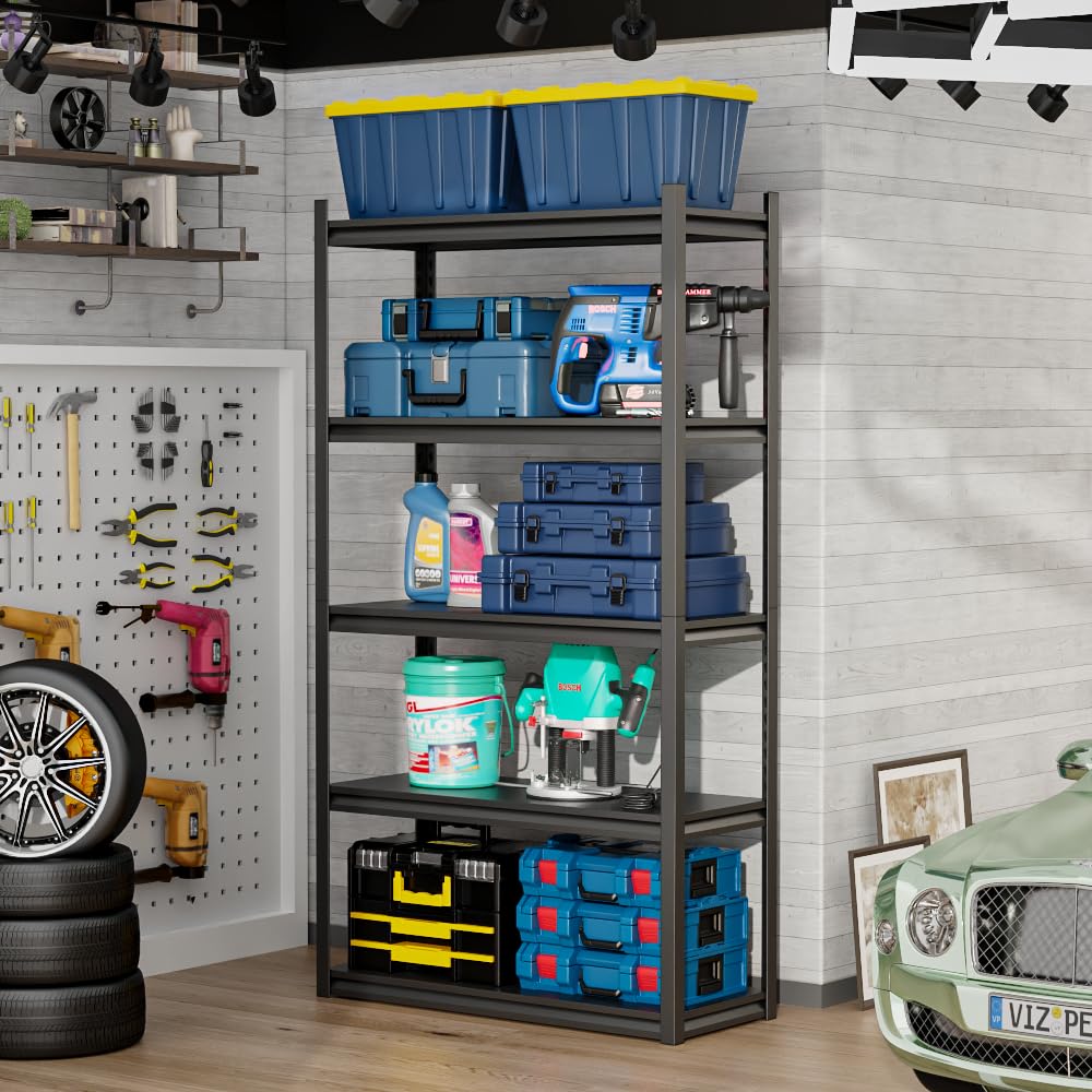 5-Tier Heavy Duty Storage Shelves - 2500 lb Capacity Boltless Metal Shelving Unit for Garage, Basement & Shed (16