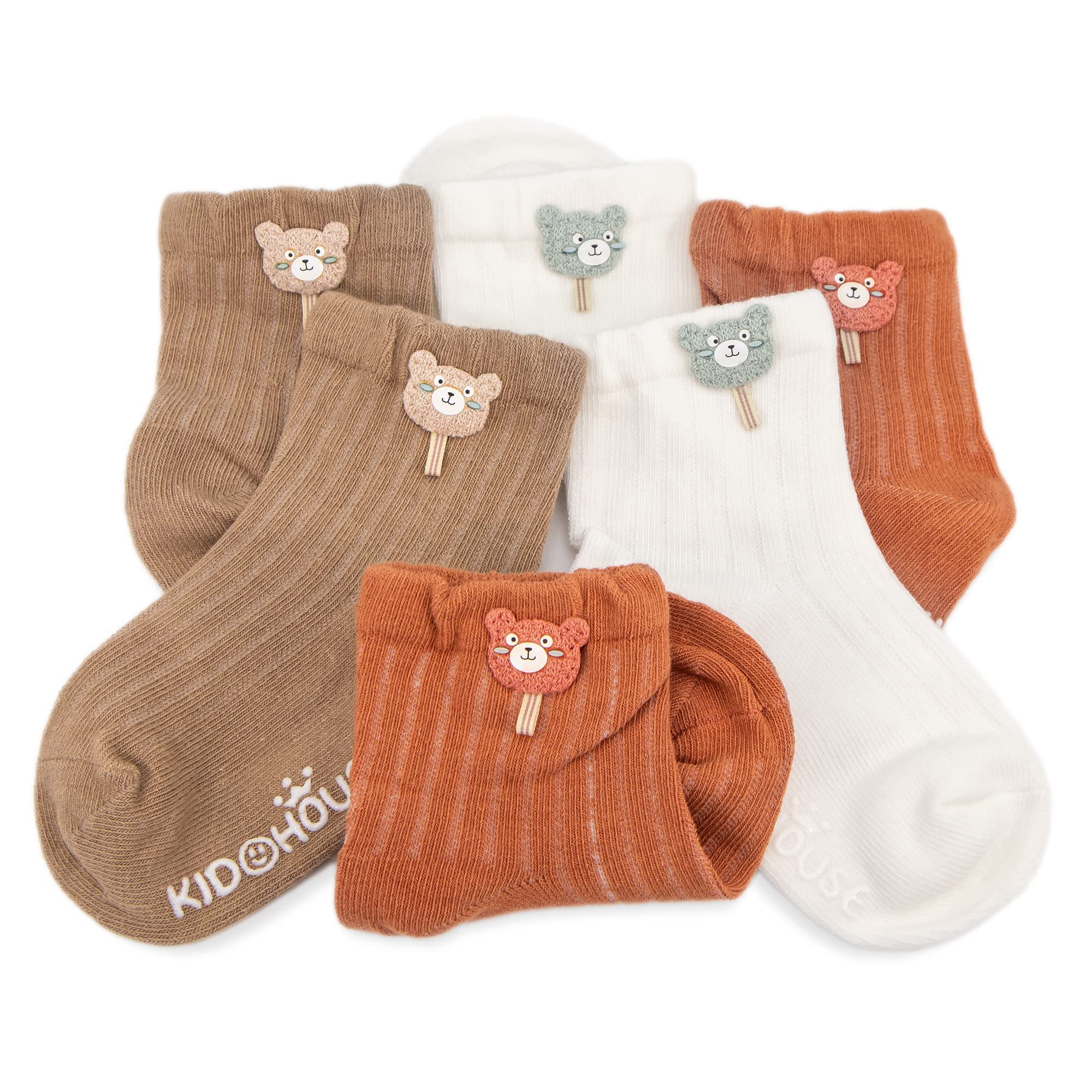 Non-Slip Toddler Socks for Boys & Girls | Soft Cotton Baby Crew Socks with Grips | Essential Kids Socks for Playtime, Daycare & Home Use