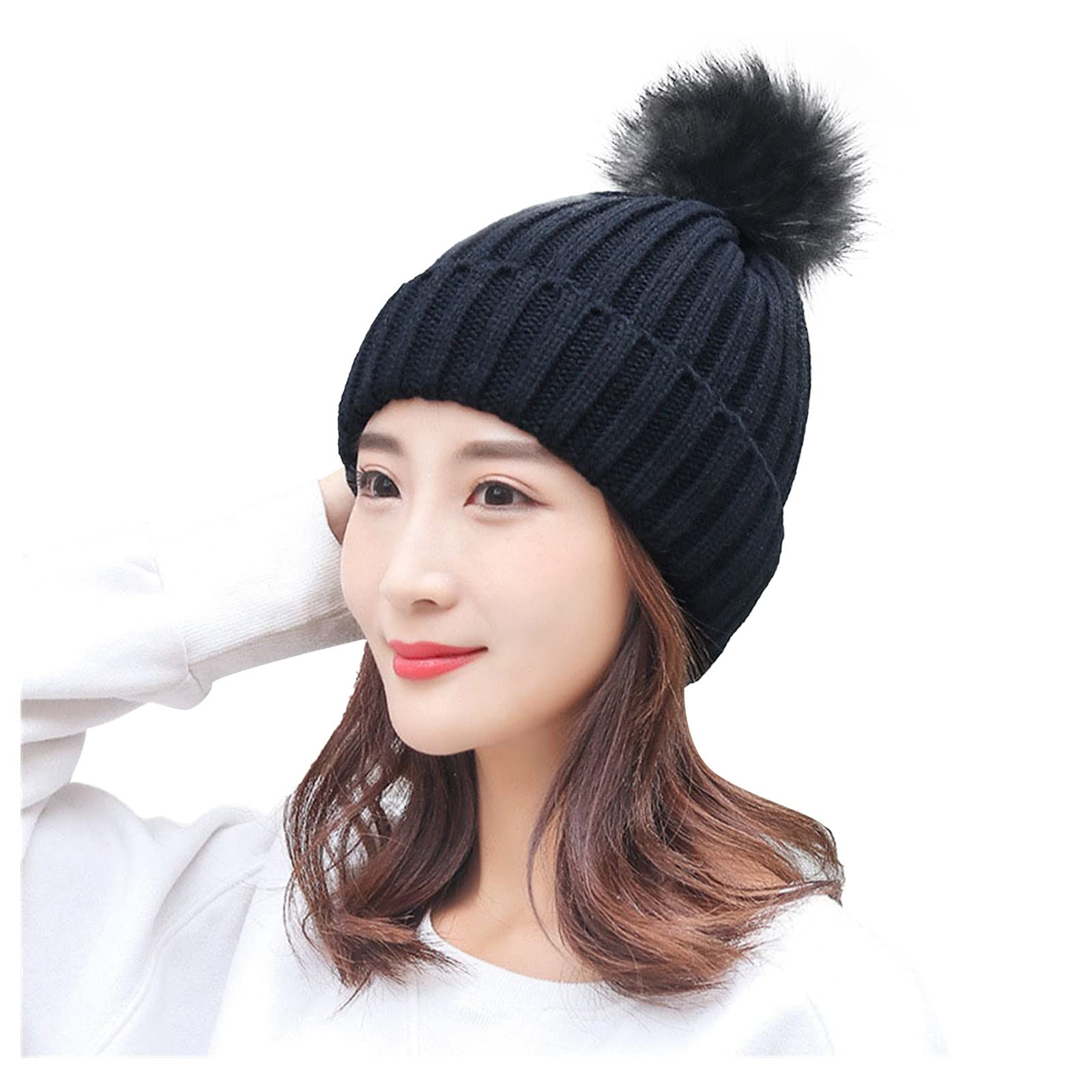 Unisex Wide Brim Fleece Winter Hat - Soft Knitted Lined Cable Warm Beanie for Women & Men - Perfect for Snowboarding, Skiing & Cold Weather Outdoor Activities
