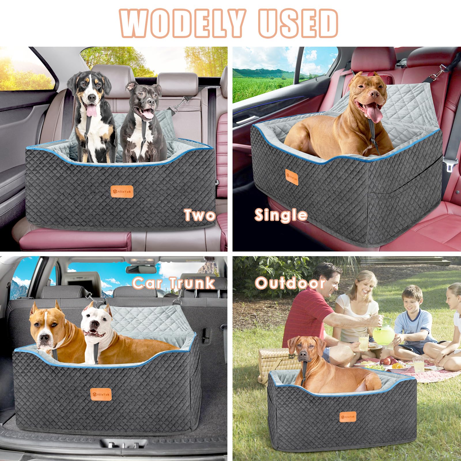 Large Dog Car Seat for Big Dogs Up to 60 lbs - Washable, Detachable Memory Foam Pet Booster Seat with 2 Dog Seat Belts & Cozy Blankets | Perfect for Road Trips, Vet Visits & Daily Car Rides