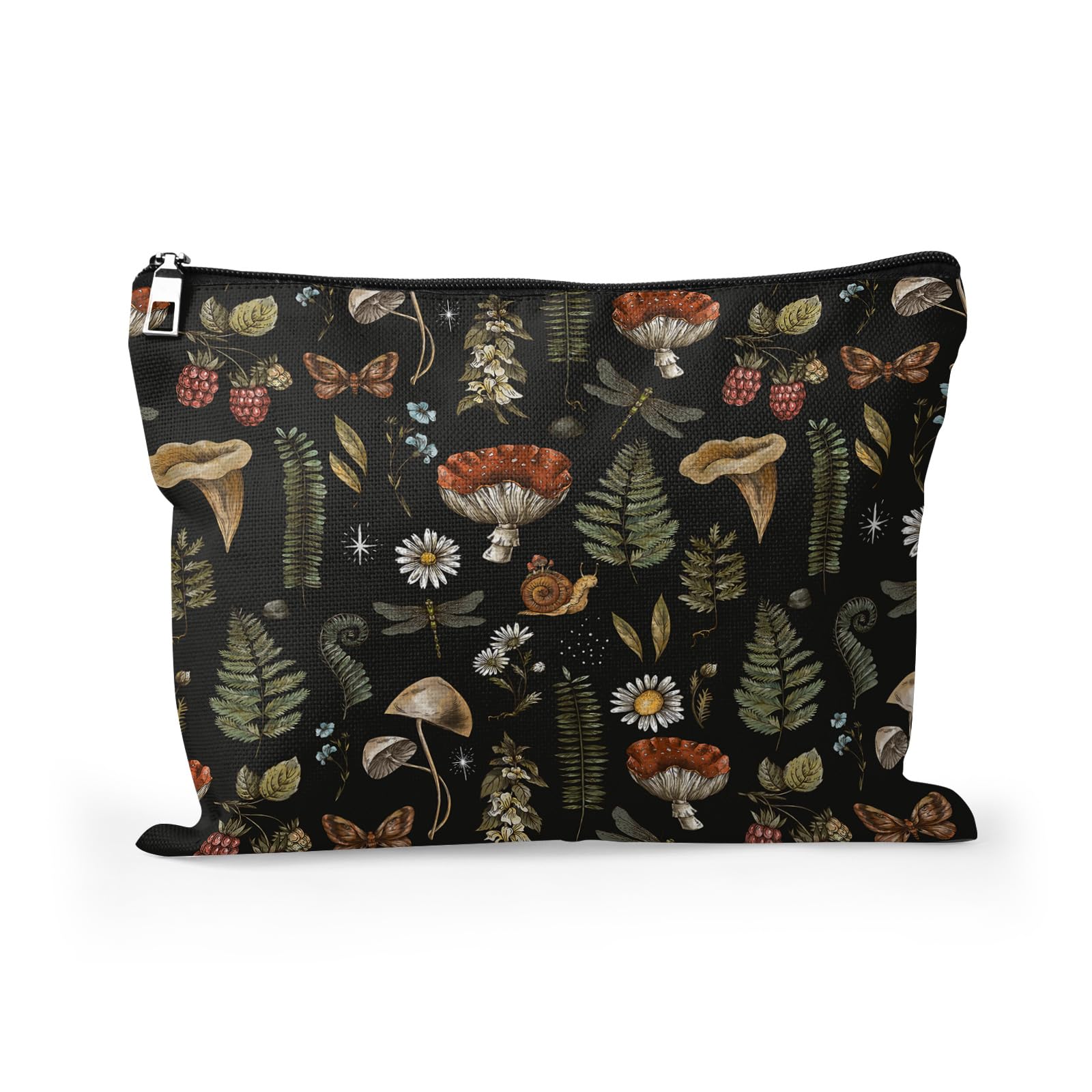 Vintage Woodland Makeup Bag - Large Mushroom & Fern Cosmetic Organizer (10x8 Inch) | Waterproof Travel Toiletry Bag for Women | Perfect for Skincare, Jewelry & Essentials Storage | Great for Camping, Vacation & Daily Use