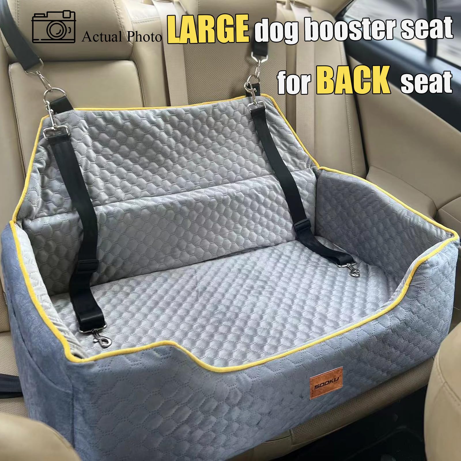 Memory Foam Dog Car Seat for Large/Medium Dogs or 2 Small Pets - Washable & Detachable Pet Booster Seat for Back Seats - Travel Safe Dog Carrier for Road Trips & Daily Commutes