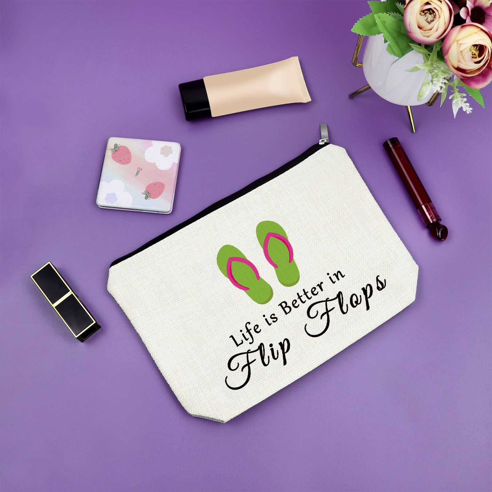 Women's Flip Flop Themed Makeup Bag - Waterproof Cosmetic Travel Pouch for Beach Vacation, Graduation & Christmas Gifts - Perfect for Friends, Her Birthday & Travel Essentials