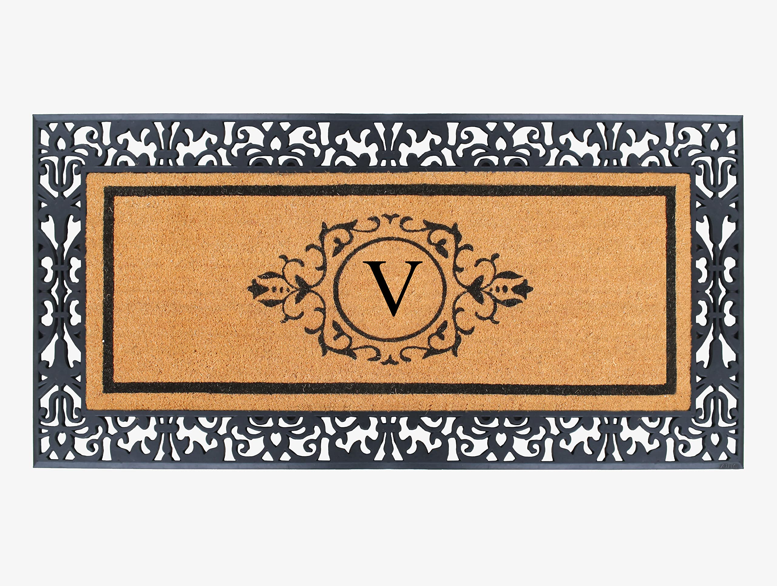 Premium Natural Coir Monogrammed Door Mat - Heavy Duty Welcome Doormat for Outdoor Entrance - Anti-Shed Treated Durable Front Porch Rug - 30