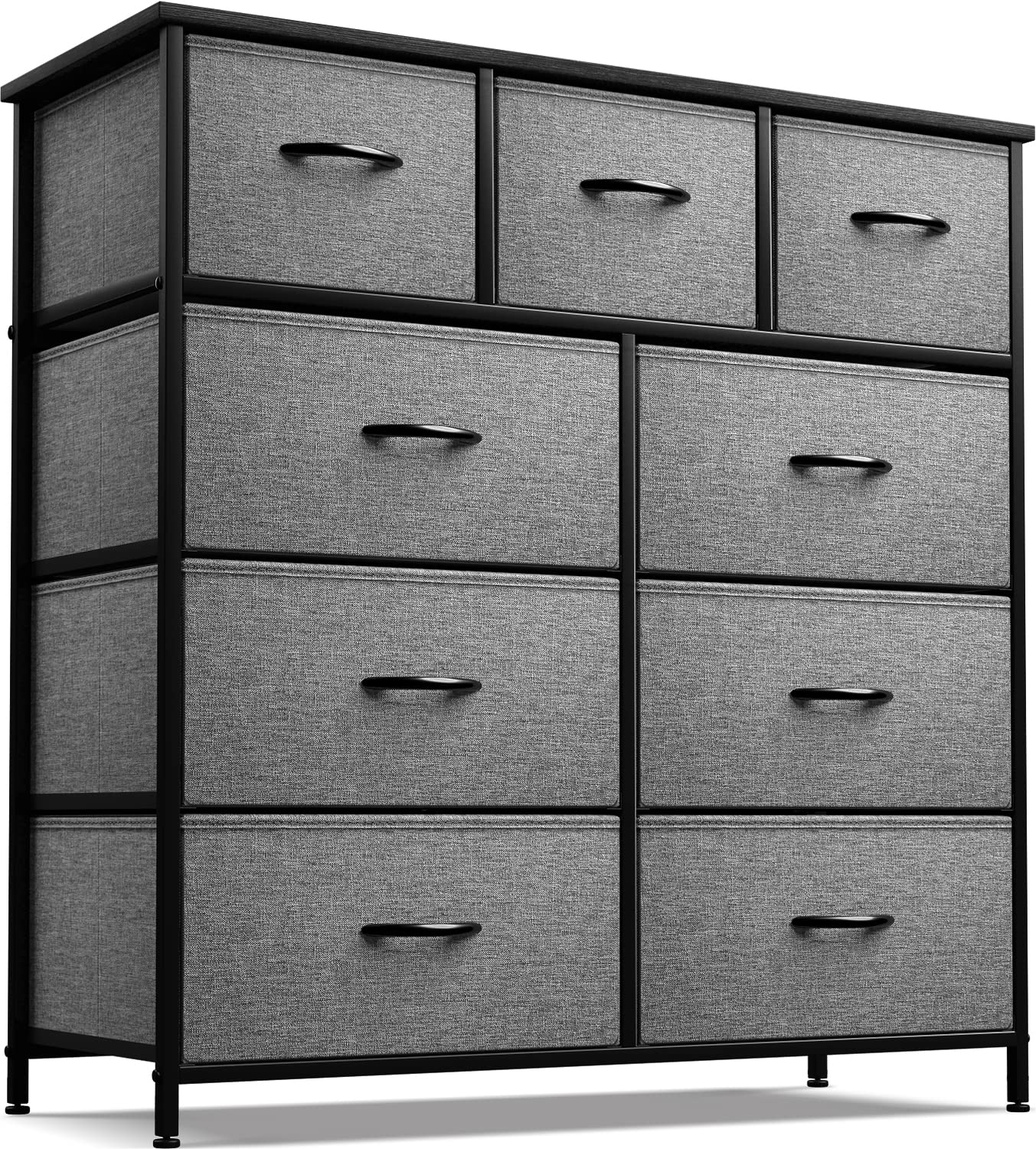 Sorbus 9-Drawer Dresser Storage Organizer - Black Steel Frame & Wood Top Chest Tower with Easy Pull Fabric Bins for Bedroom, Hallway, Closet & Office | Space-Saving Furniture for Small Apartments & Dorm Rooms