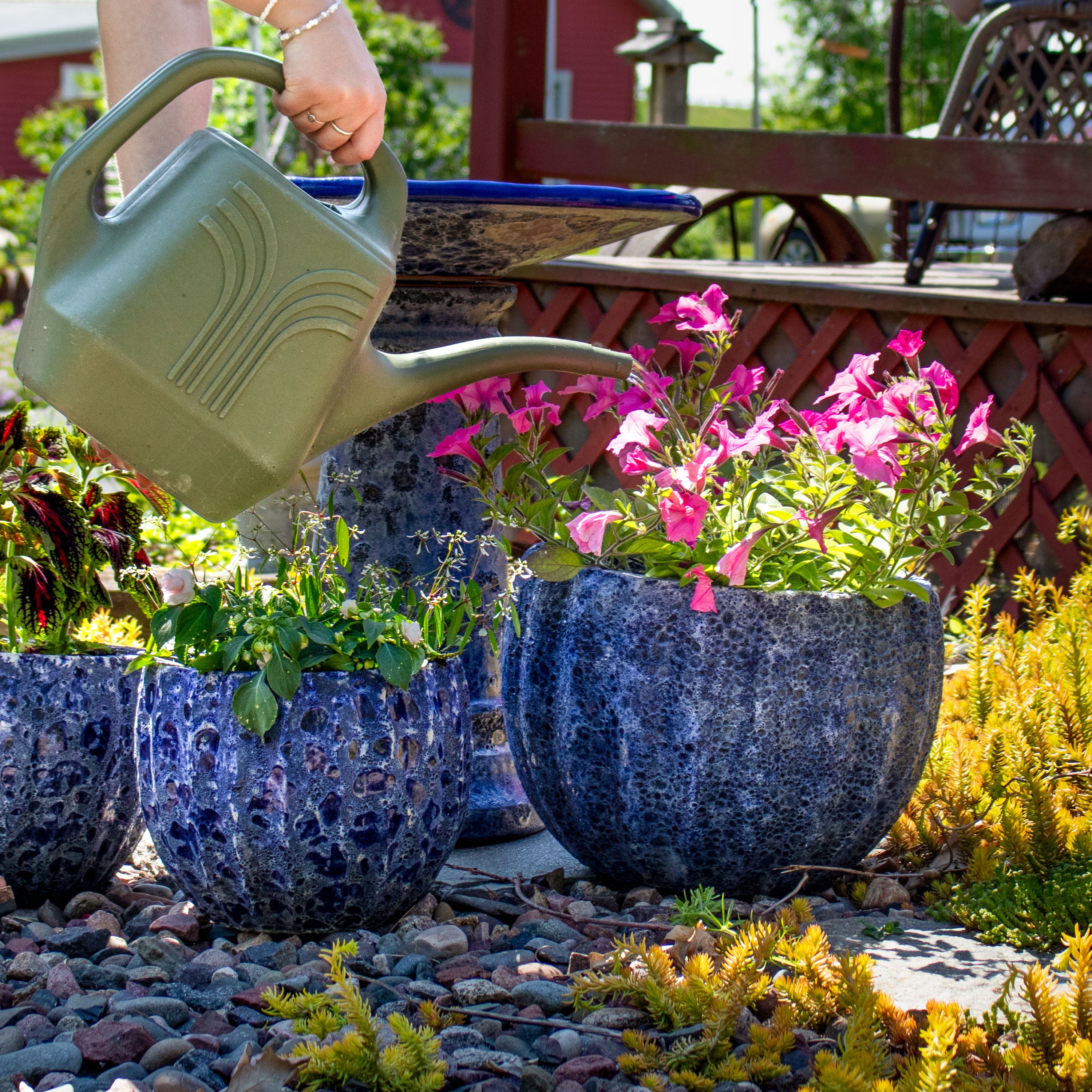Sunnydaze 13.5 Inch Ceramic Flower Pot with Dark Blue Fluted Lava Finish - Perfect for Indoor Plants, Home Decor & Garden Decorations