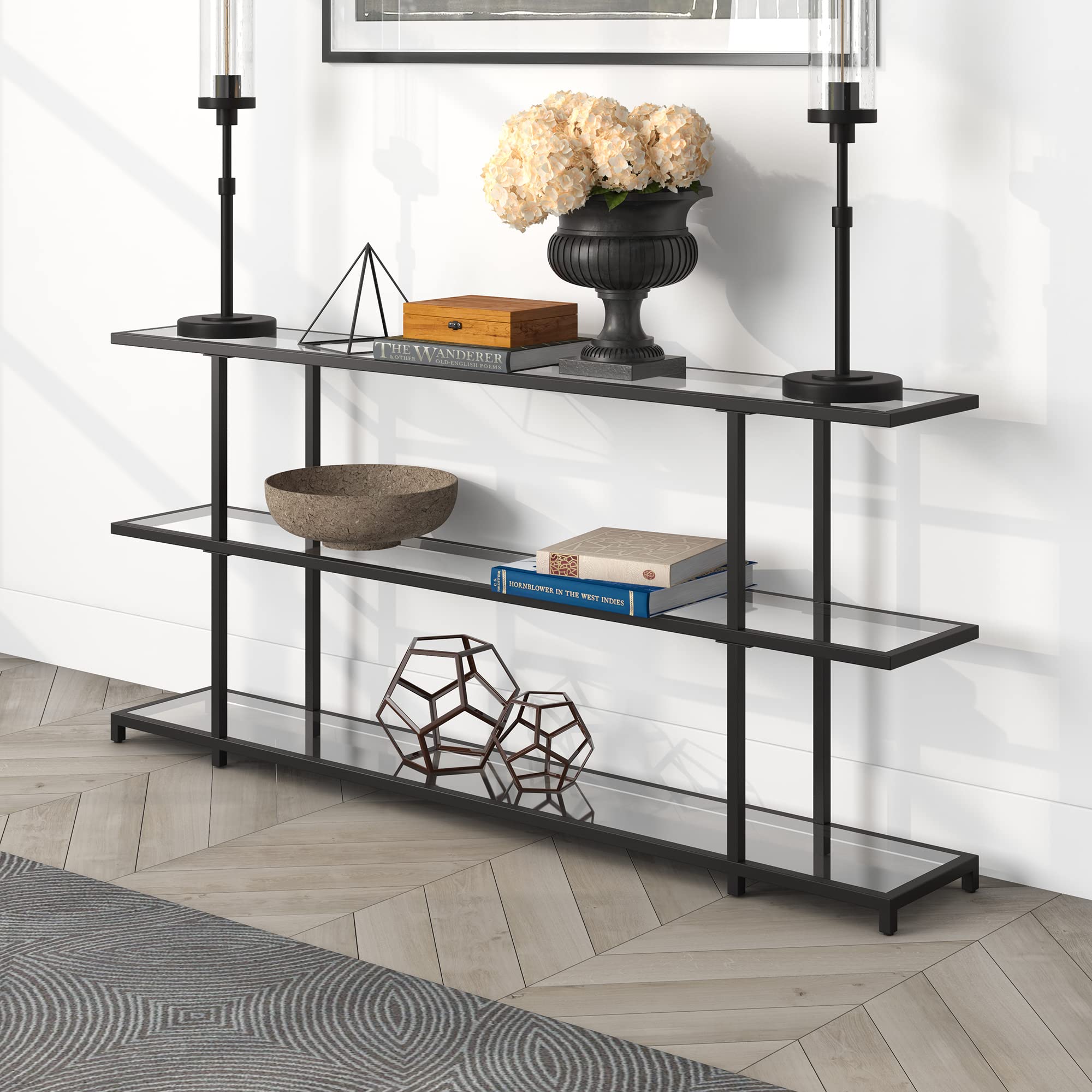 64'' Wide Rectangular Console Table in Blackened Bronze - Modern Entryway Sofa Table for Hallway, Living Room & Foyer Decor