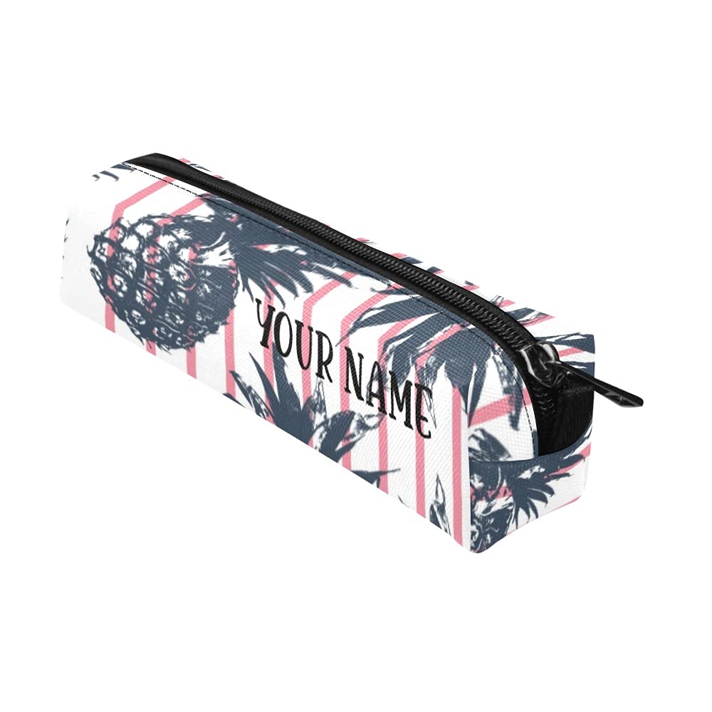 Custom Pineapple Pink Stripe Zipper Pencil Case - Cute Stationery Pouch for School, Office & Travel - Perfect for Students, Boys & Girls to Organize Pens, Pencils & Small Makeup Items